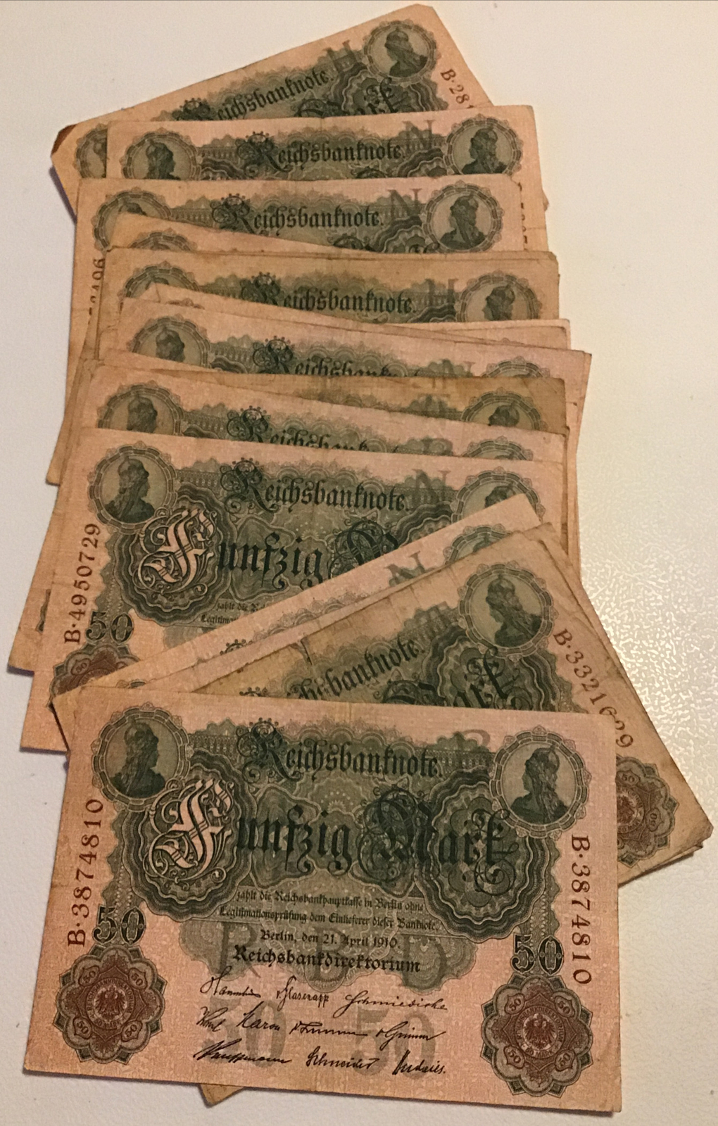Lot of 20 x Germany Banknotes. 20 x 50 Mark. Dated 1910, Vintage Bank Notes.