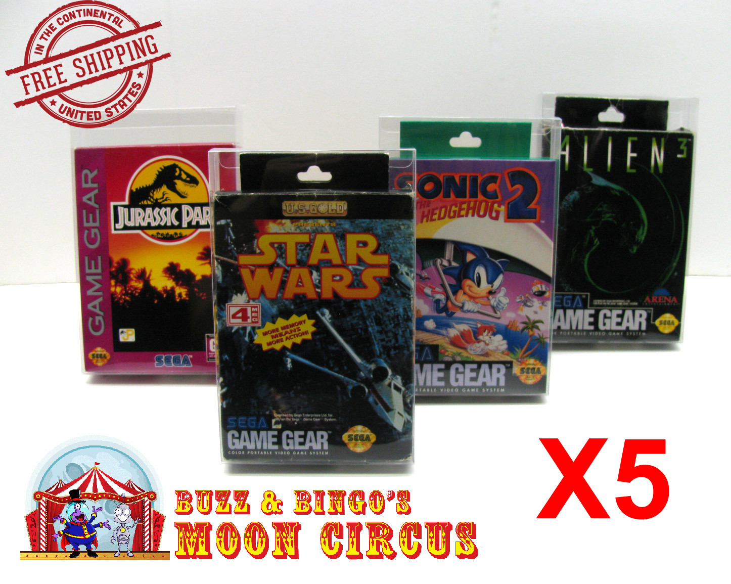 5x SEGA GAME GEAR BOX CIB - CLEAR PLASTIC PROTECTIVE BOX PROTECTOR SLEEVE CASE