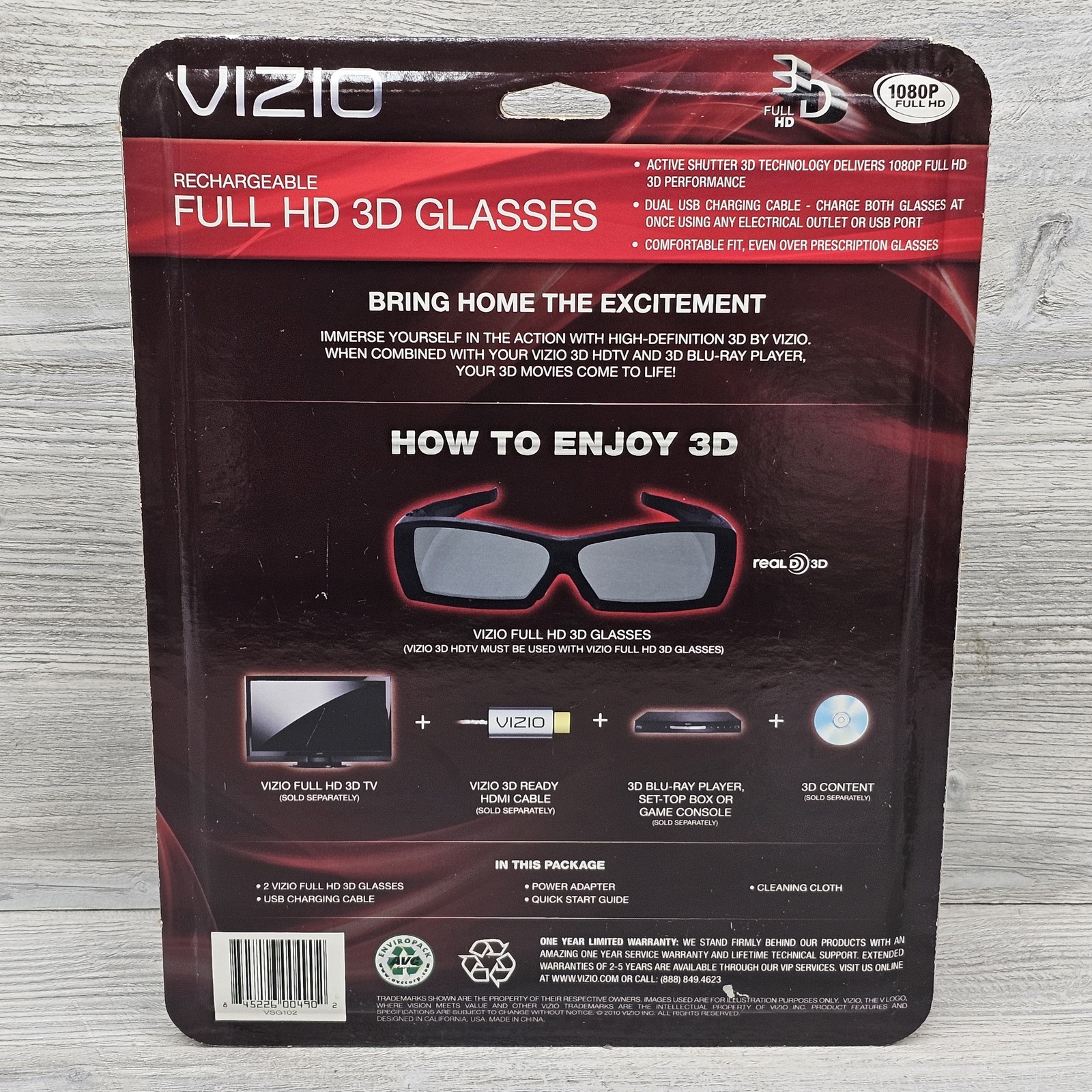 Vizio VSG102 Rechargeable Full HD Active Shutter 3D Glasses - 2 Pack for Vizio