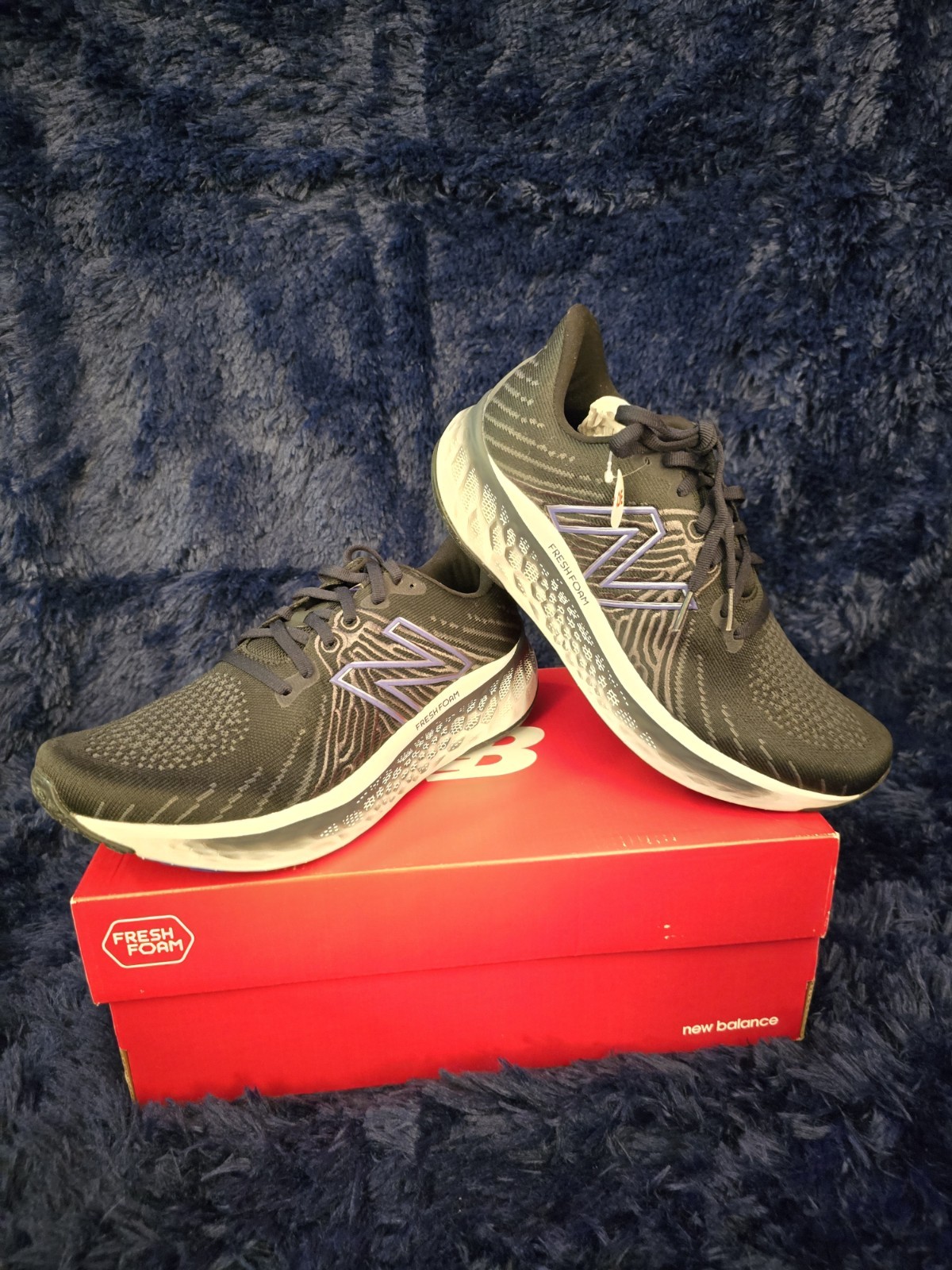 New Balance Fresh Foam Men's Wide Running Shoes Black White Purple Mesh