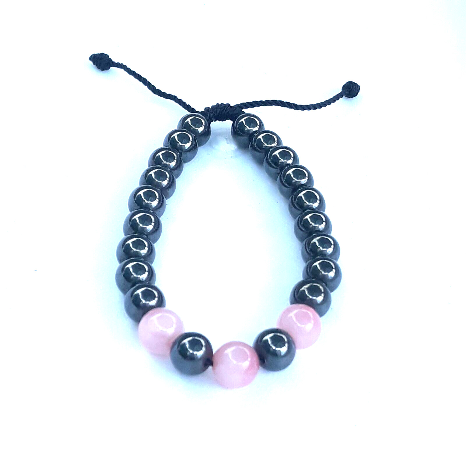 Protection Bracelets Rose Quartz and Hematite in black string