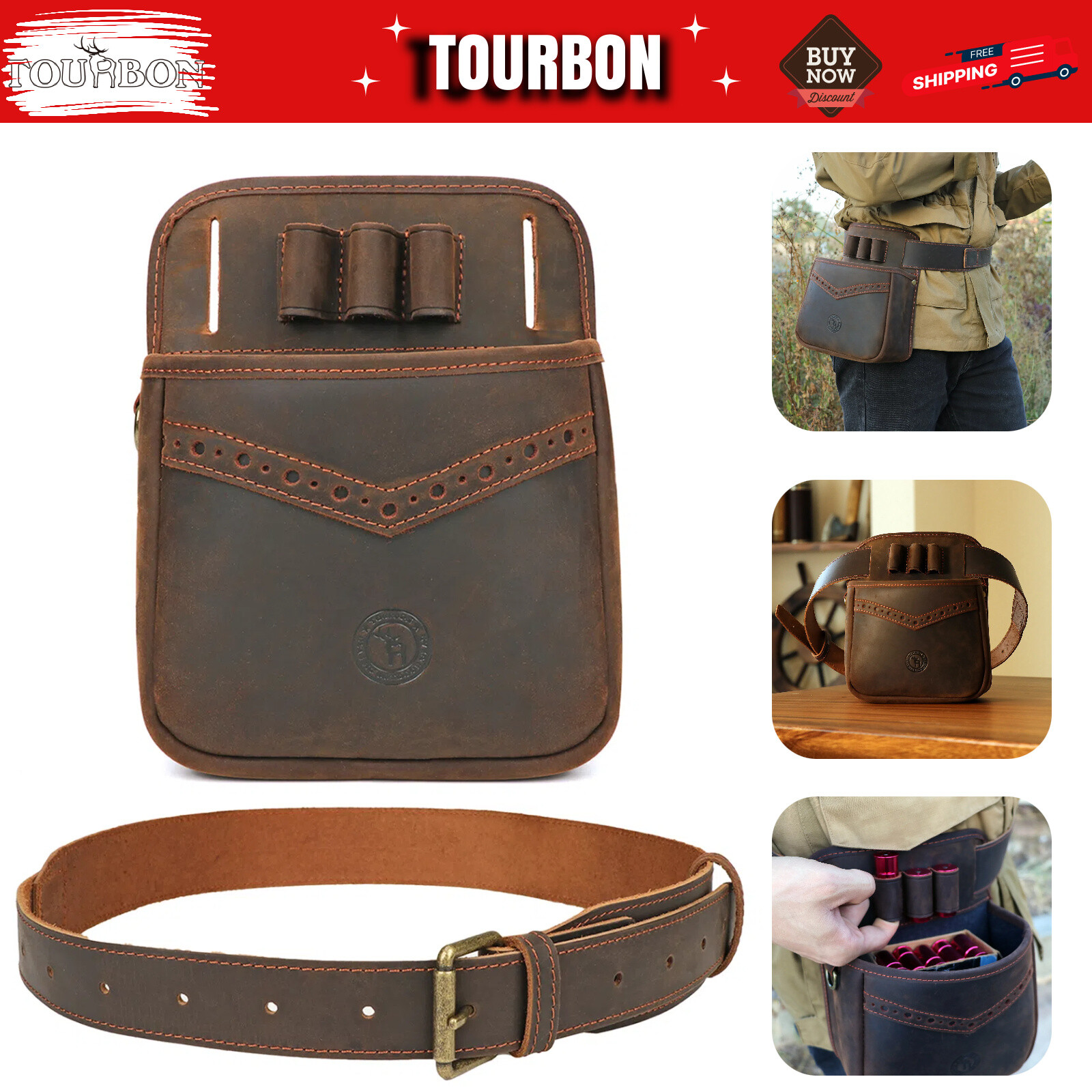Leather Skeet Trap Shooting Ammo Storage Pouch Shotgun Shell Storage Bag-TOURBON