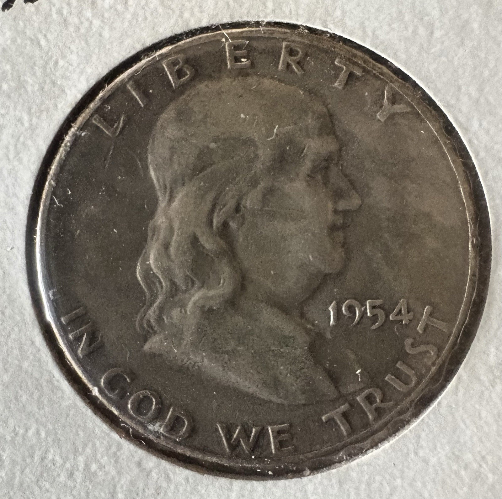 1954 S: Franklin Silver Half Dollar Circulated.