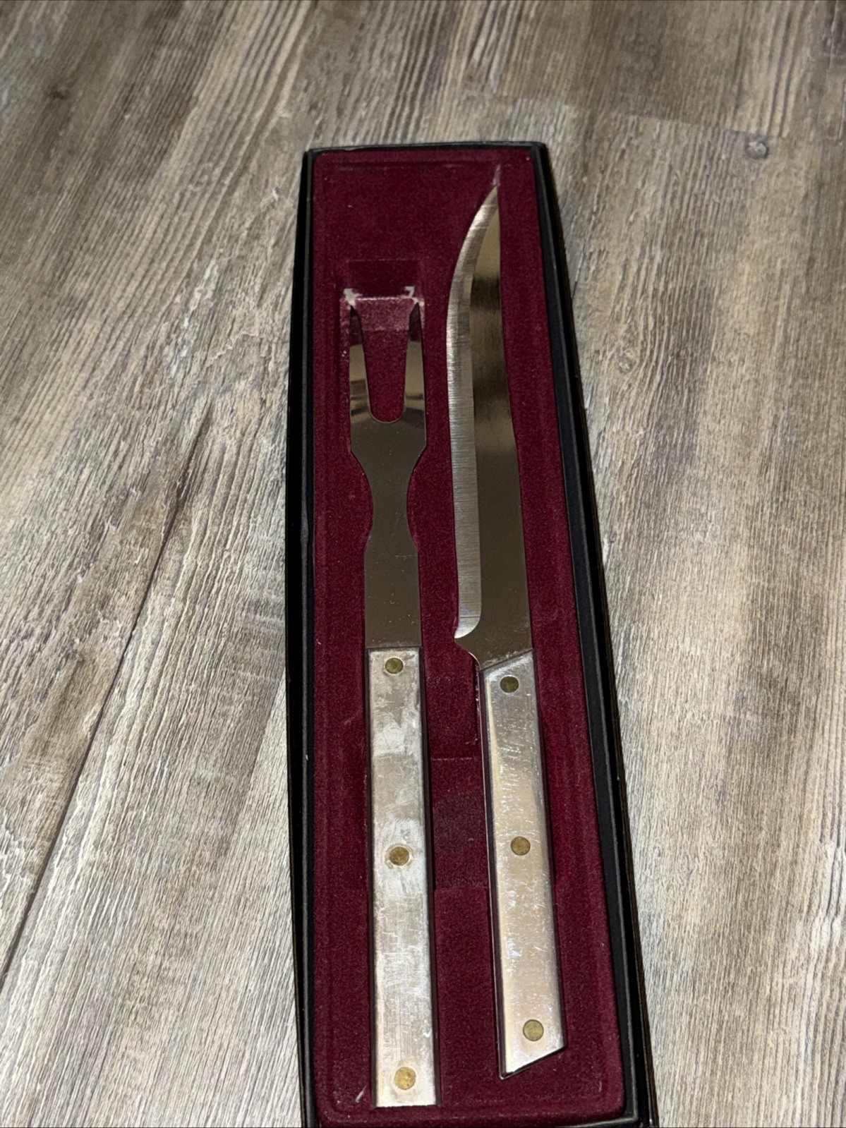 RADA Vintage 2 Piece Knife And Fork Carving Set Stainless Steel Aluminum Brass