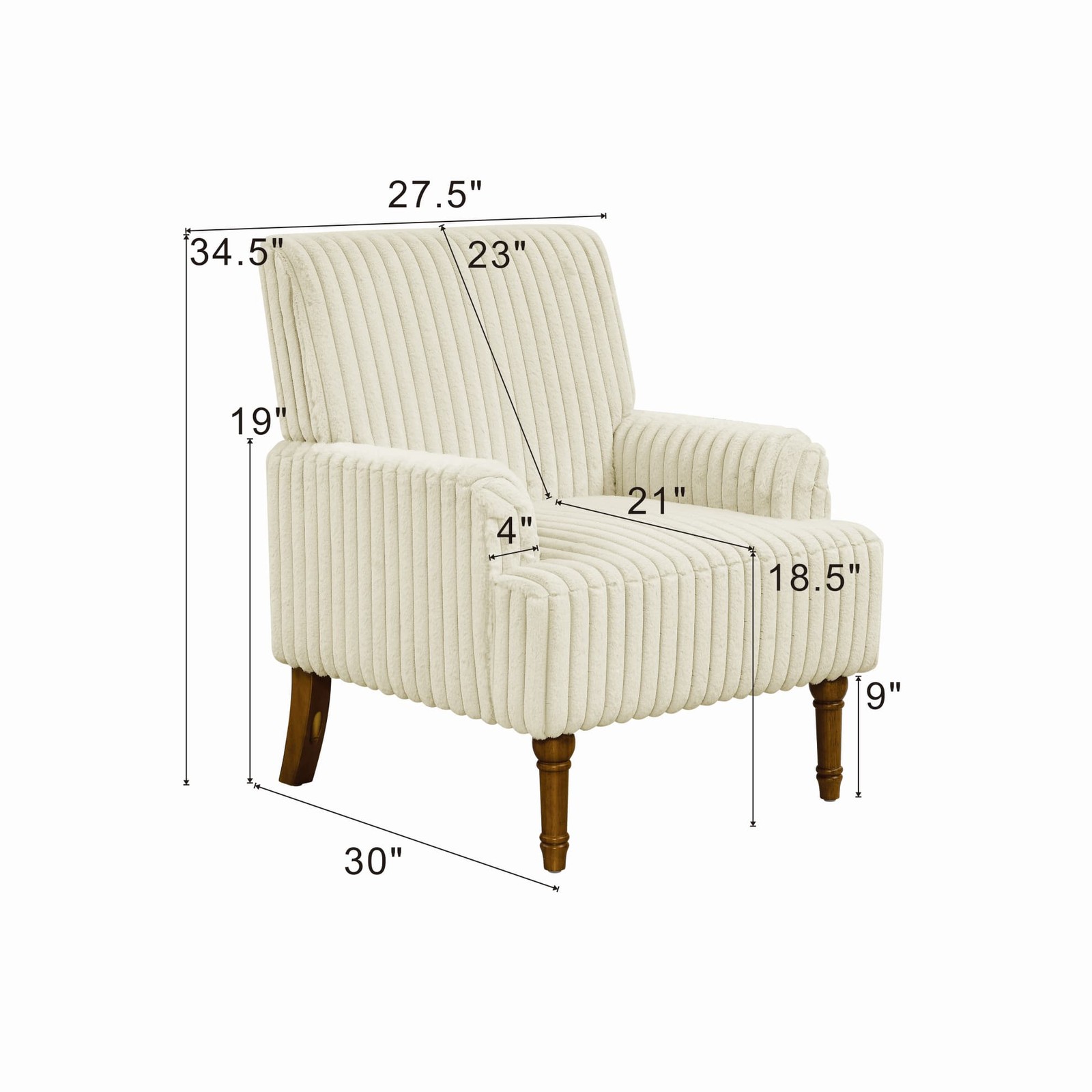 Beige Wide Wale Corduroy Accent Chair Modern Upholstered Armchair Wood Legs