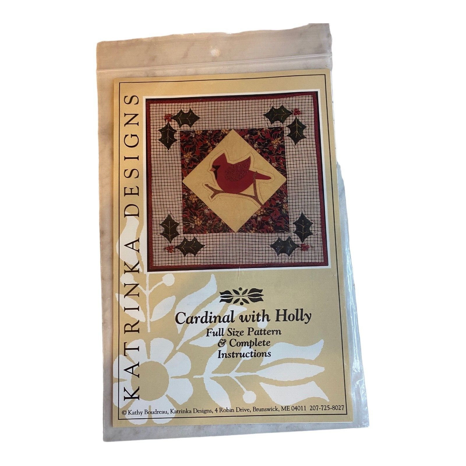 KATRINKA DESIGNS Cardinal with Holly Quilt Pattern by Kathy Boudreau 1991
