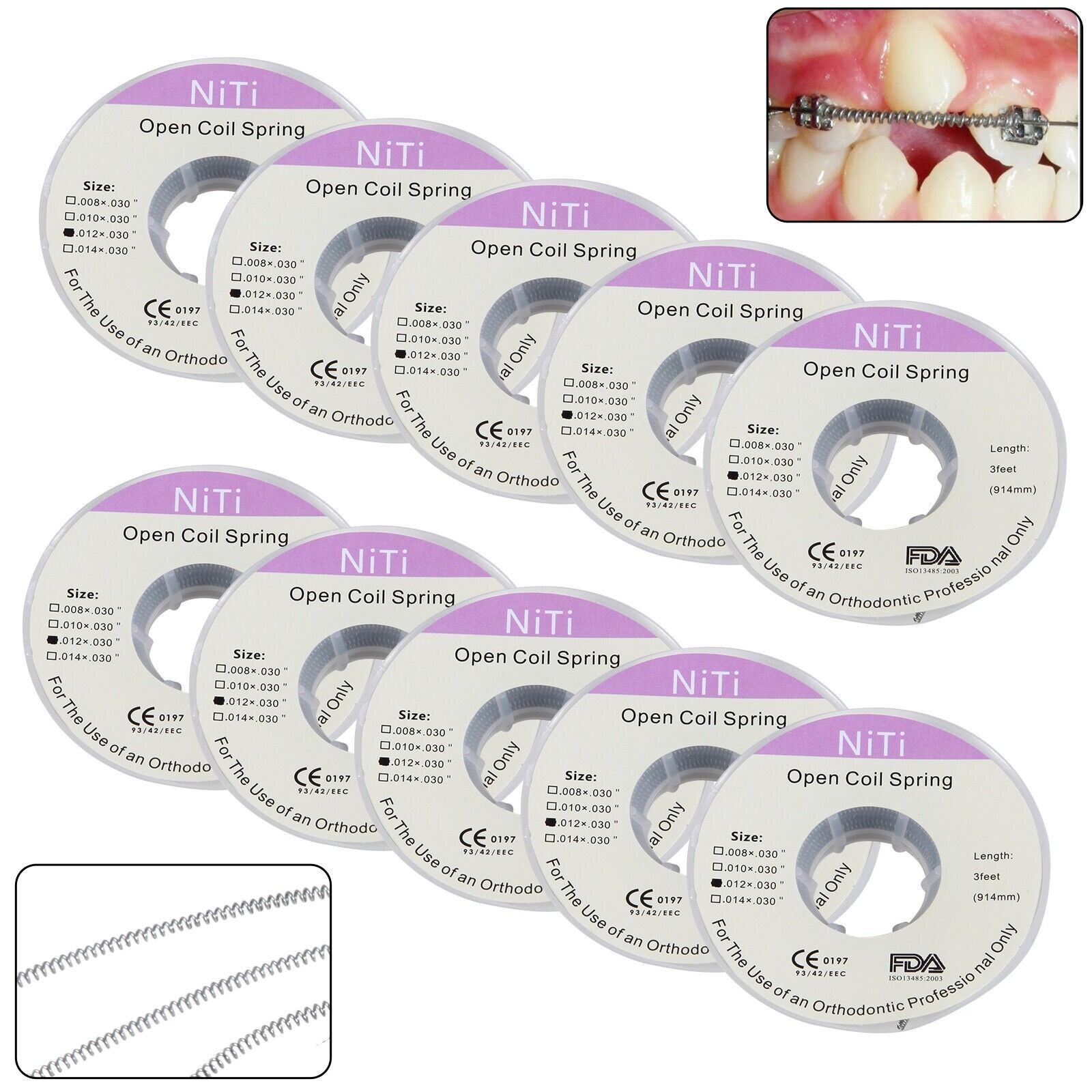 Dental Orthodontic Niti Open Coil Spring Spool 0.012x0.030" 914mm Continuous u