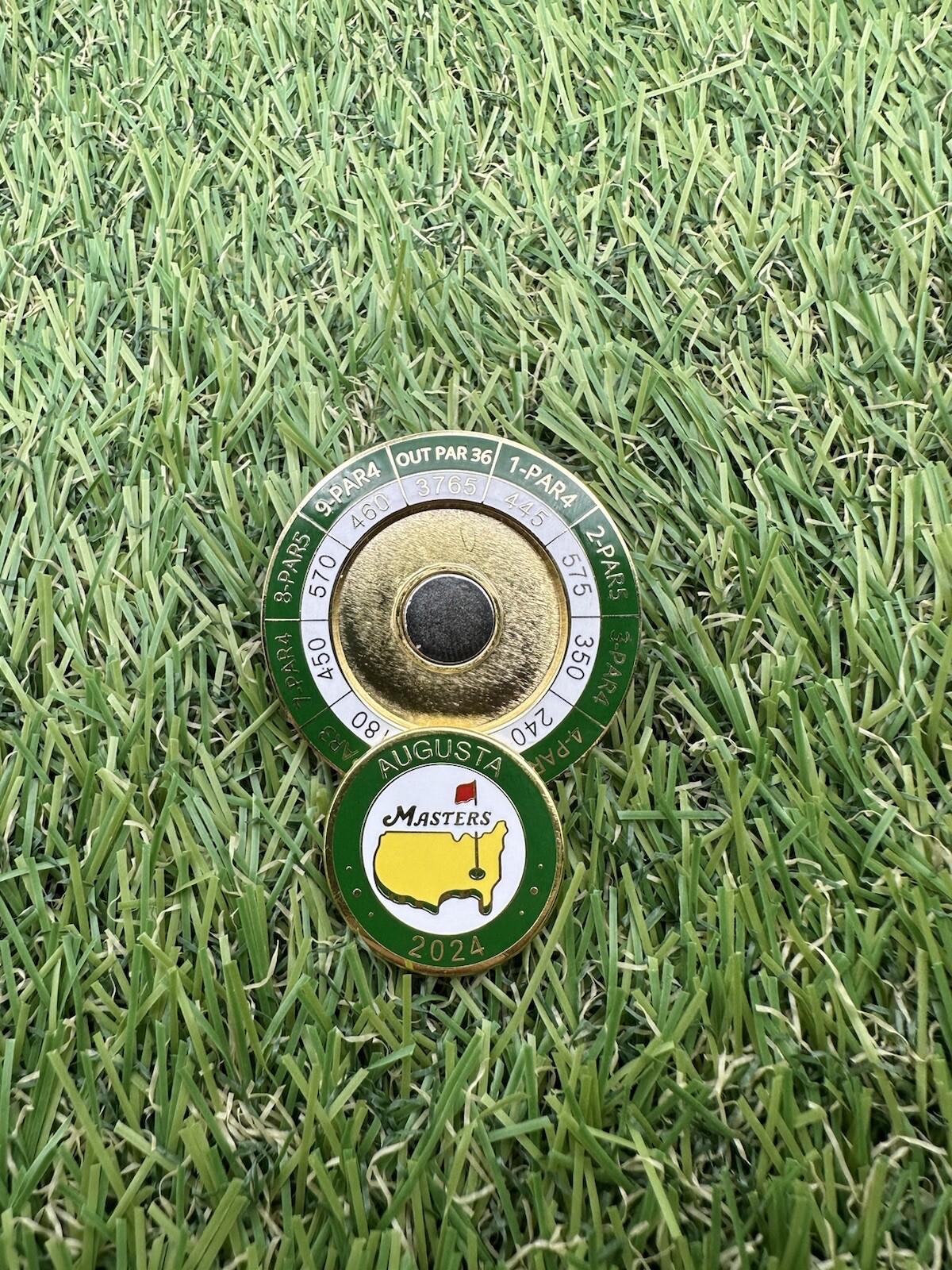 (3) RARE COLLECTIBLE MASTERS & BAY HILL MAGNETIC YARDAGE BALL MARKER COINS - 3pc