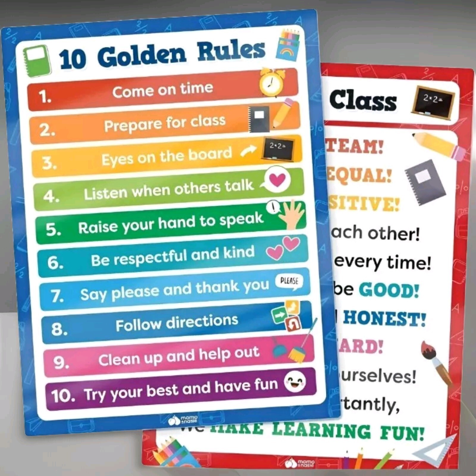 2-Piece Classroom Rules Laminated Poster Set 17.5"× 21.5" Momo & Nashi Free Ship