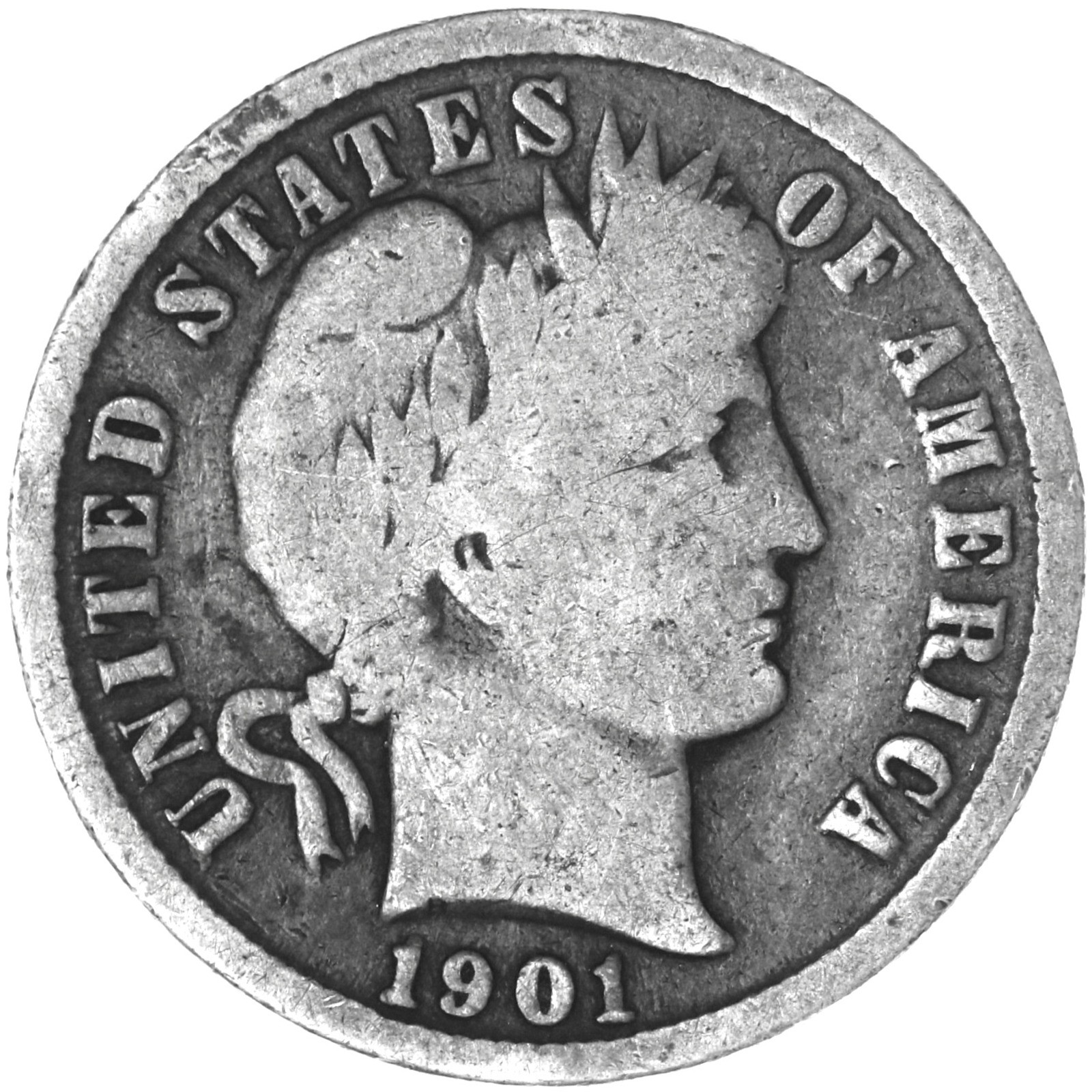 1901 (P) Barber Dime 90% Silver Good GD