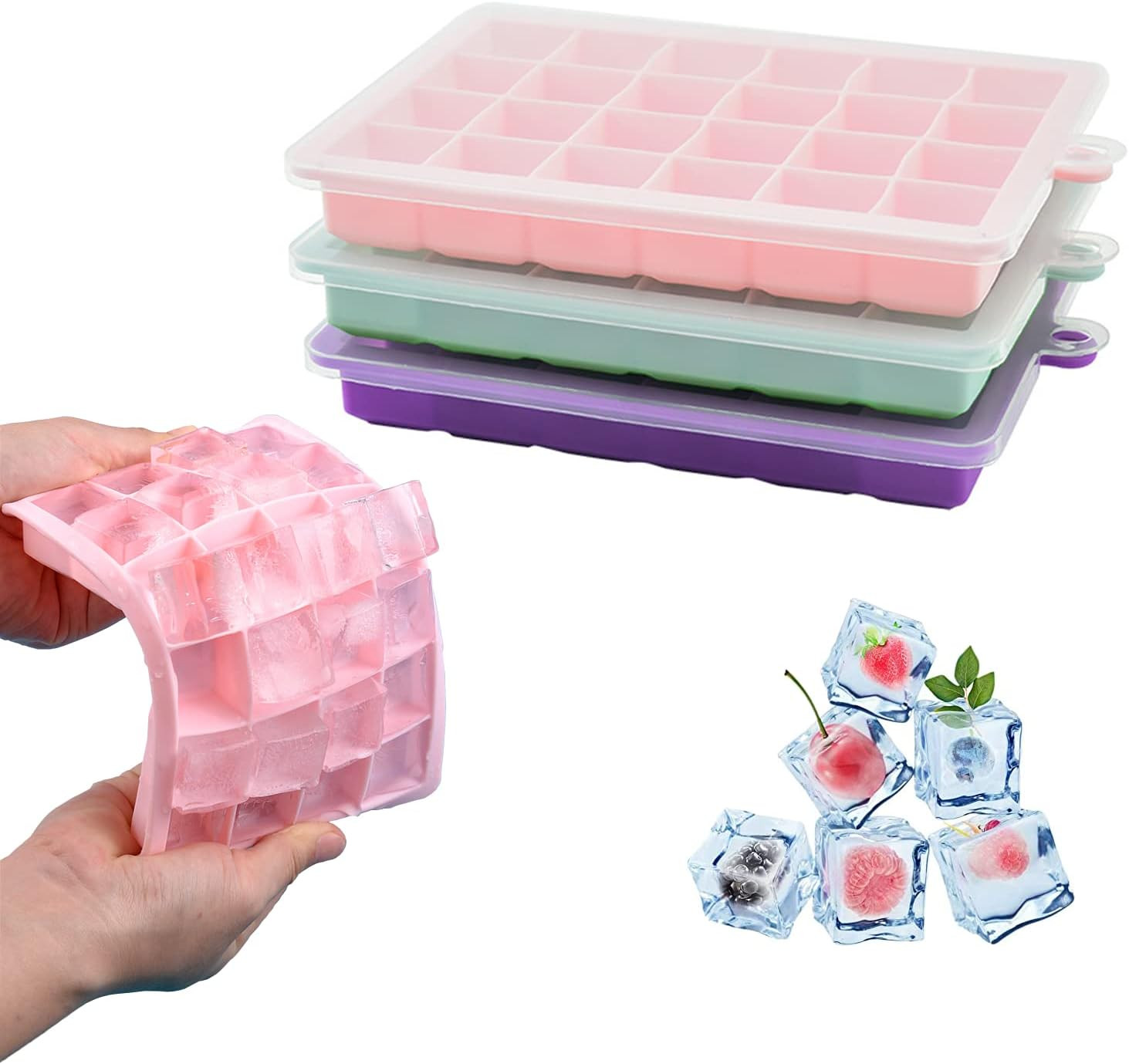TAO CICADA Ice Cube Tray, 3 Pack Silicone Ice Cube Molds, Ice Cube Trays, Silico