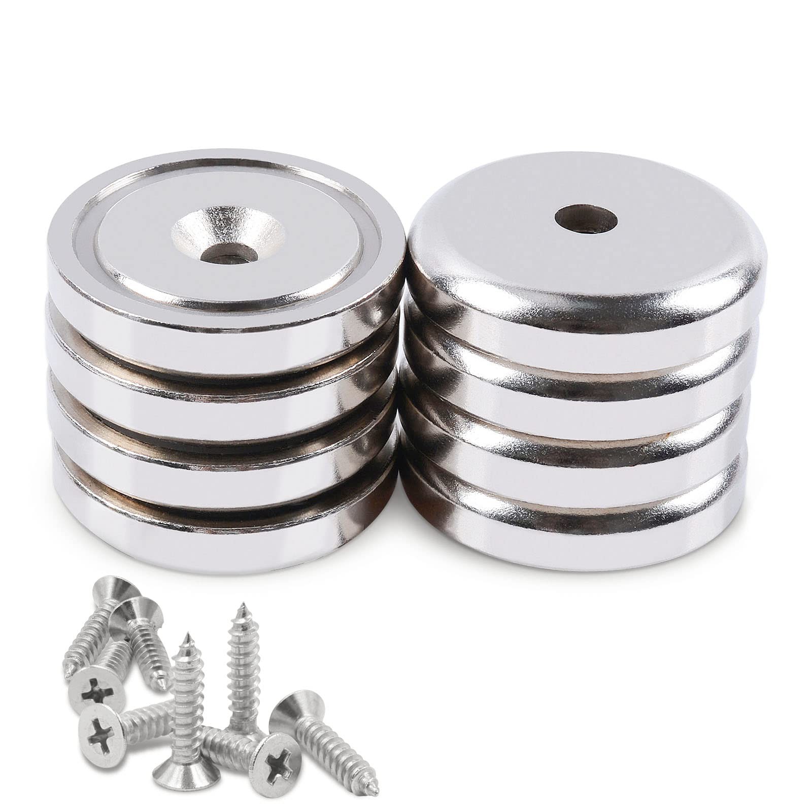 MAGXCENE Strong Neodymium Magnets, 25 LBS Round Base D20mm-8Pack, Metallic