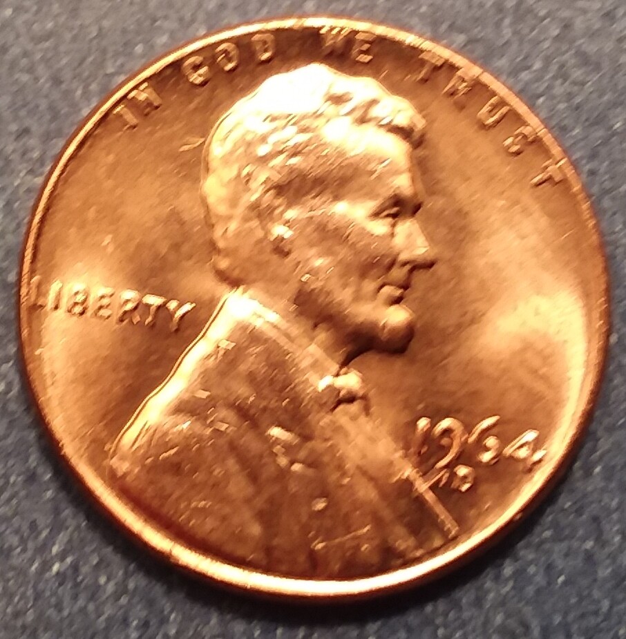 1964-D Brilliant Uncirculated Lincoln Cent.  Ships Free.  BU condition.