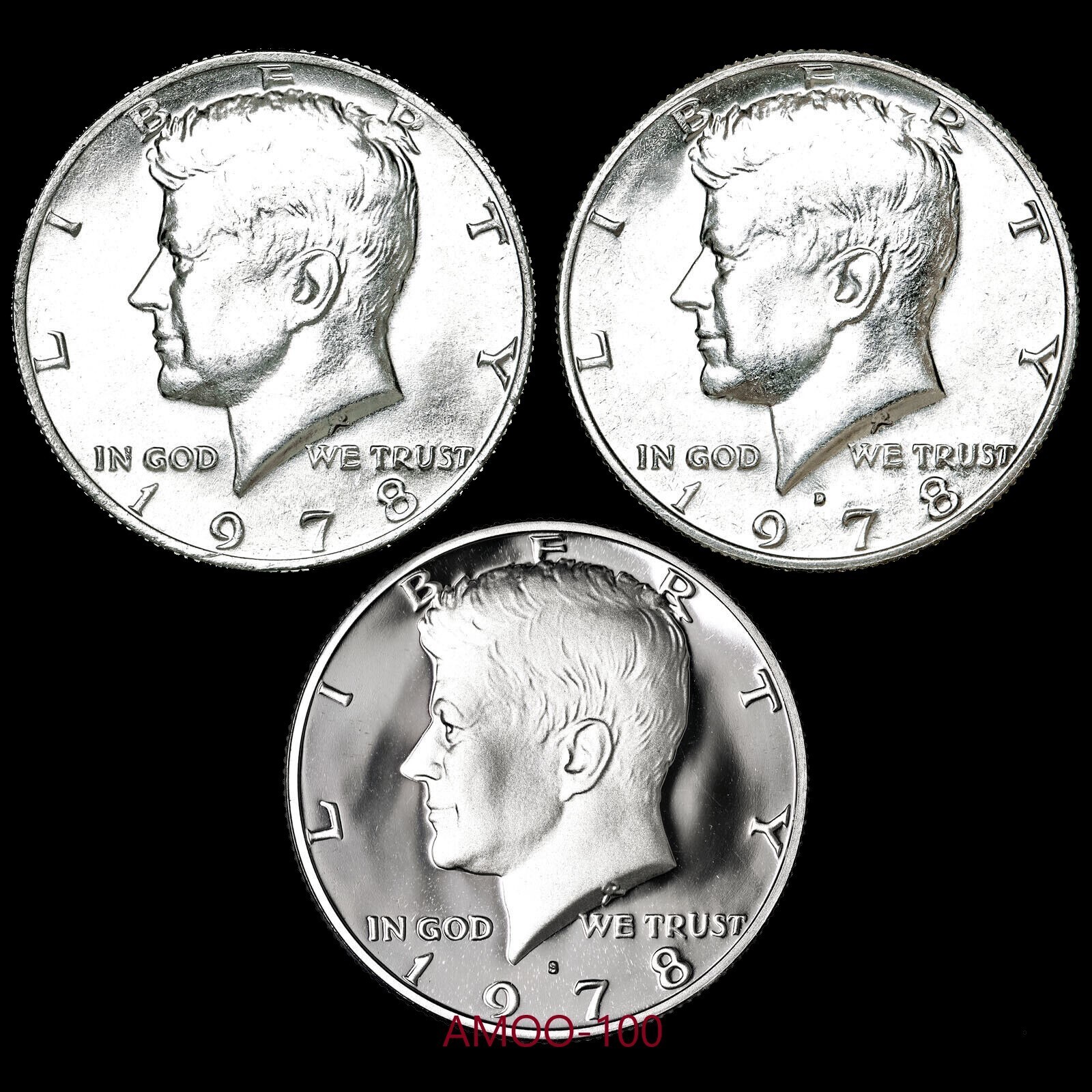 1978 P D S - Proof & 2 B.U. P D Kennedy Half Dollars 3 Coin Set