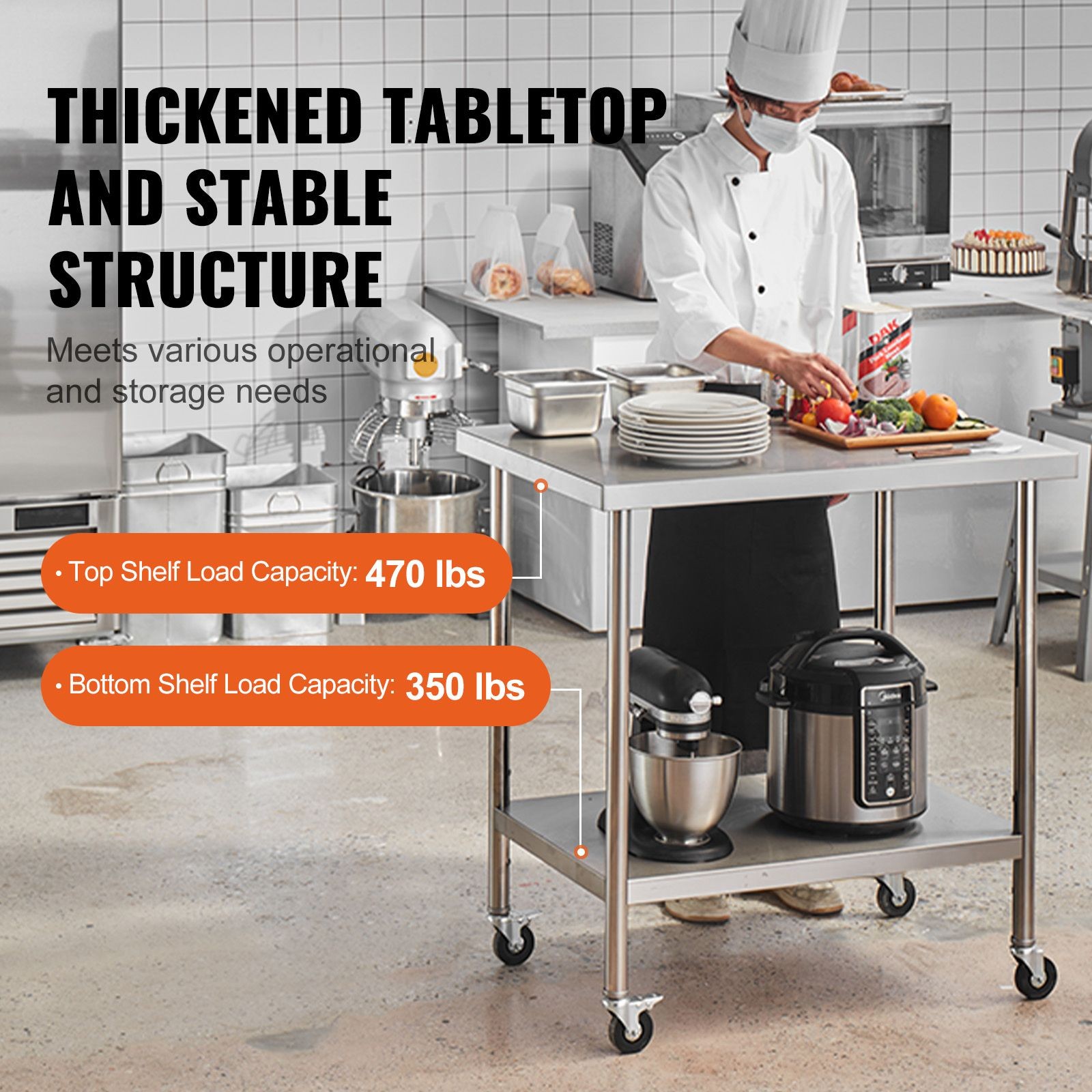 30x18x38in Stainless Steel Work Table with 3 Adjustable Levels