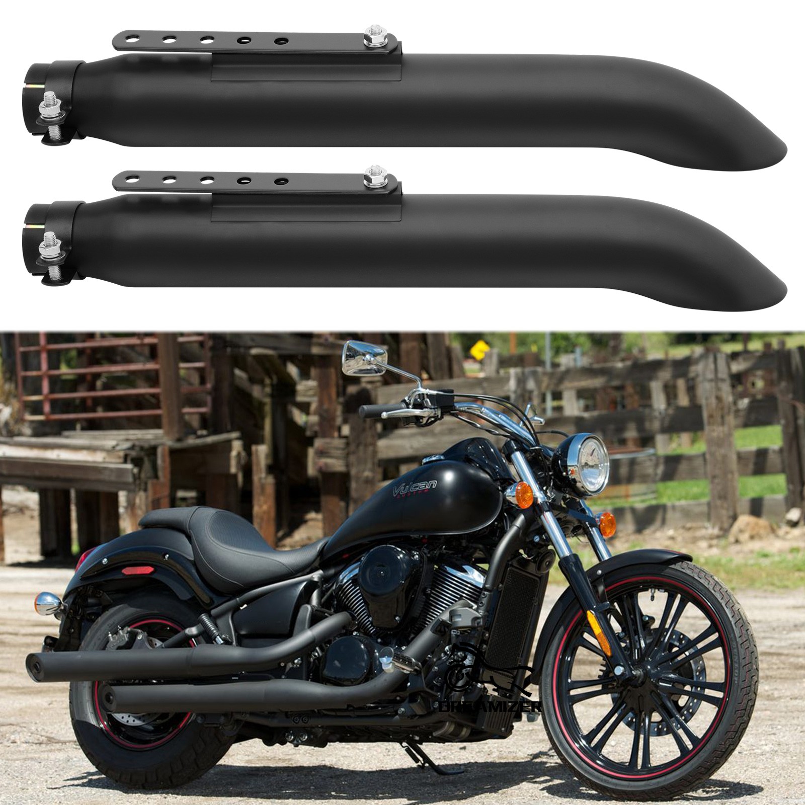 2x For Kawasaki Vulcan VN 900 800 S 650 Slip-On Exhaust Muffler Pipes Slash Cut