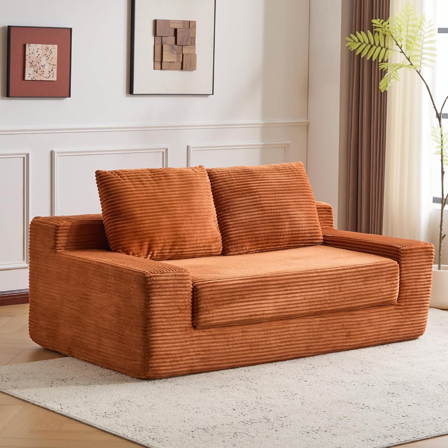 Modern 2-Seater Cloud Corduroy Sectional Sofa Soft Fabric Couch For Living Room