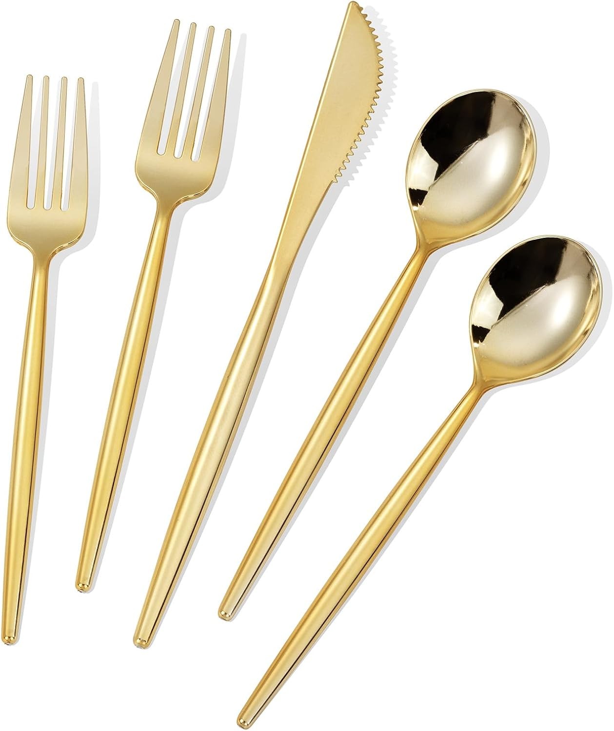 MirthMood Gold Plastic Sierware, Gold Disposable Utensils, disposable