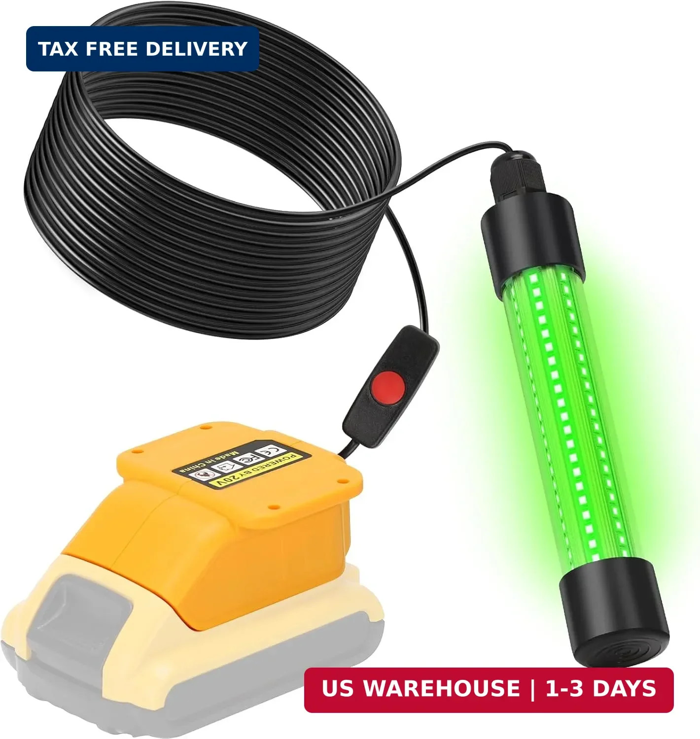 Underwater Green Fishing Light Compatible with De-Walt 20V Battery, LED Green Li