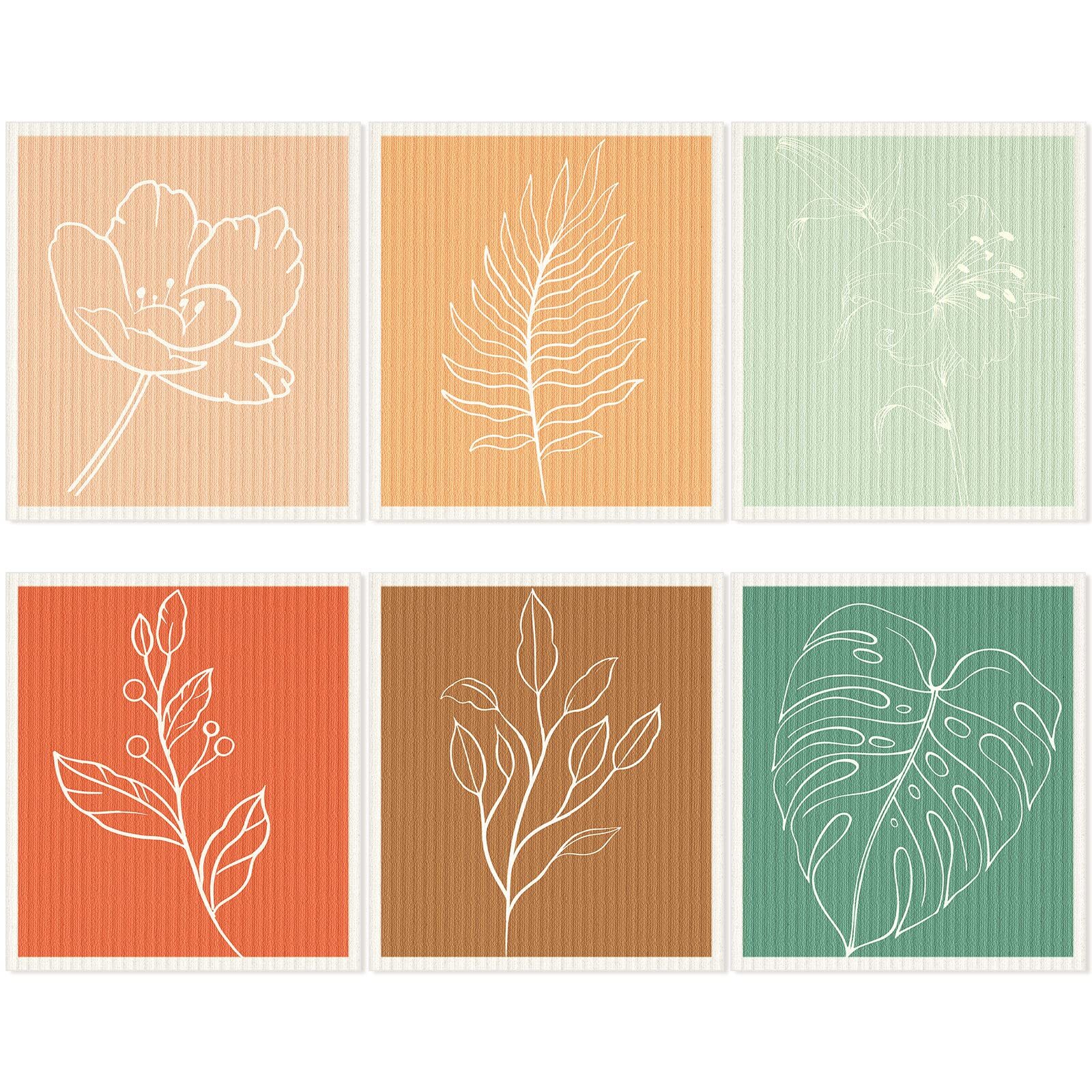 6 Pcs Swedish Kitchen Dishcloths Quick Drying Abstract Leaves Dish Towels