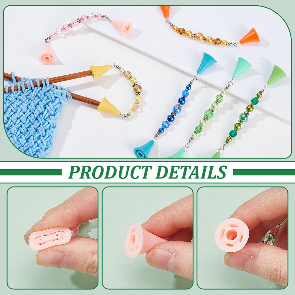 1set 6pcs Silicone Knitting Needle Point Protectors Chains with Glass