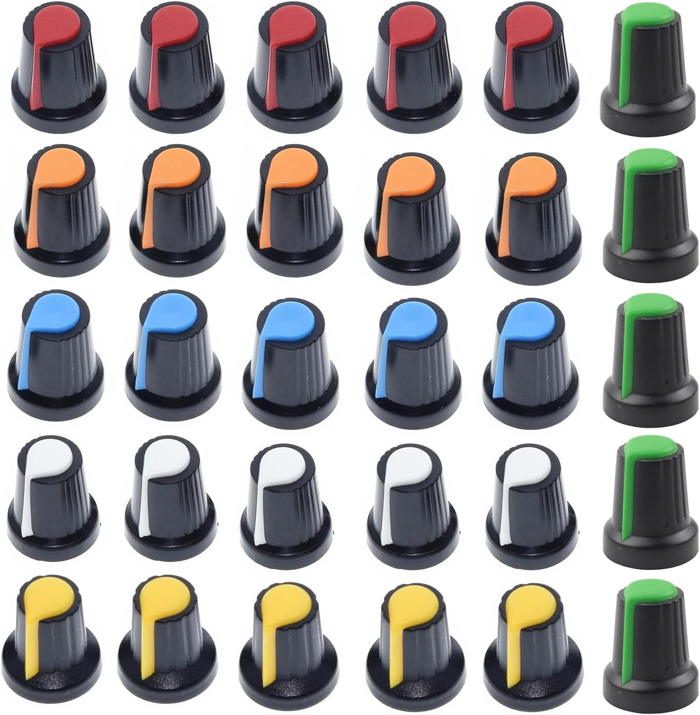 30 Pack Potentiometer Knob 6Mm Switch Cap Kit Wh148 Shaft Knurled Dia 0.24‘’