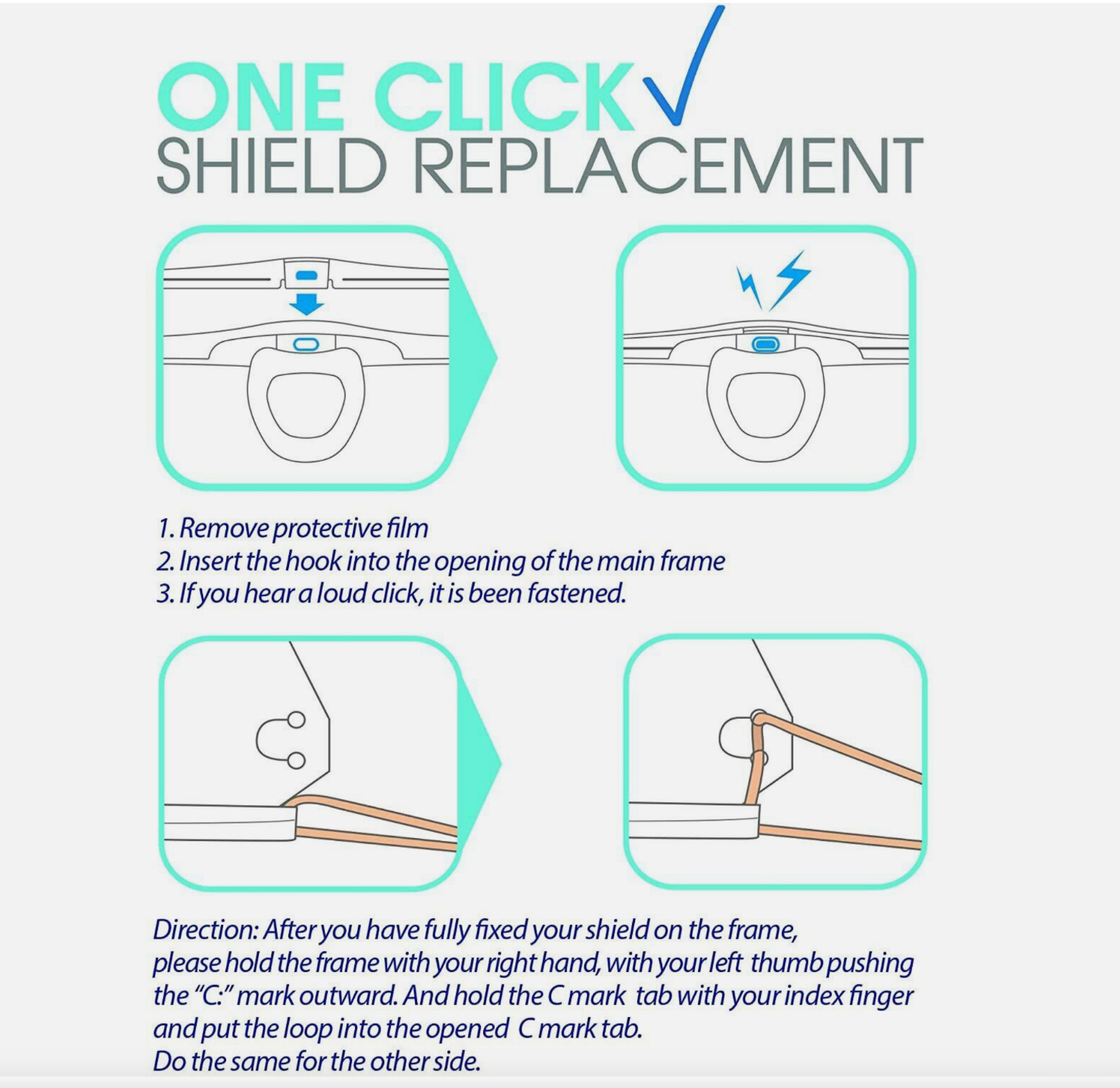 SHIELDOFGLORY Clear Reusable FACE SHIELD (2 Frames & 3 Shields - 6" Tall)