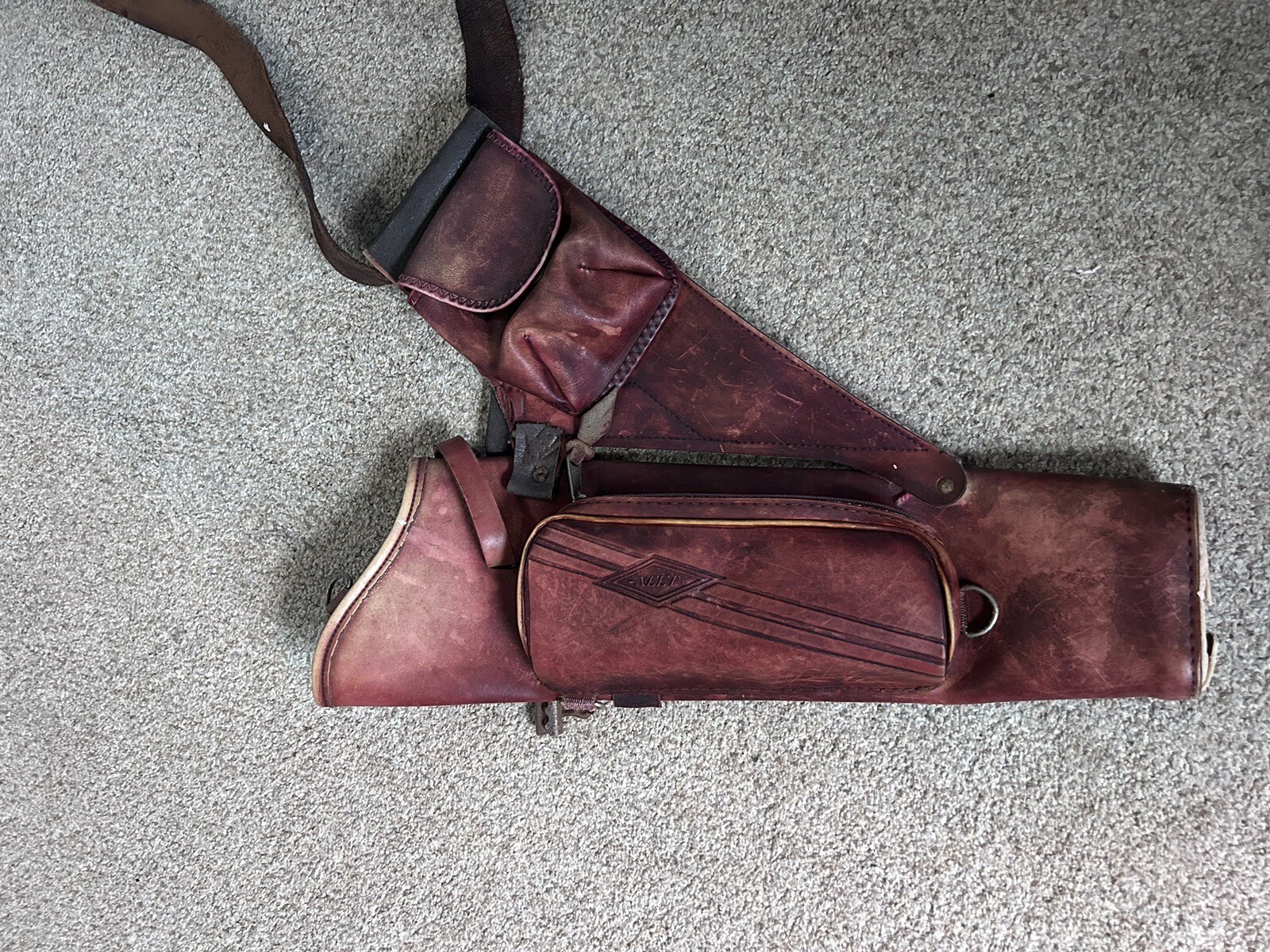 Vintage NEED Practice Target Archery Leather Hip Quiver Leg 3 Tubes No Belt