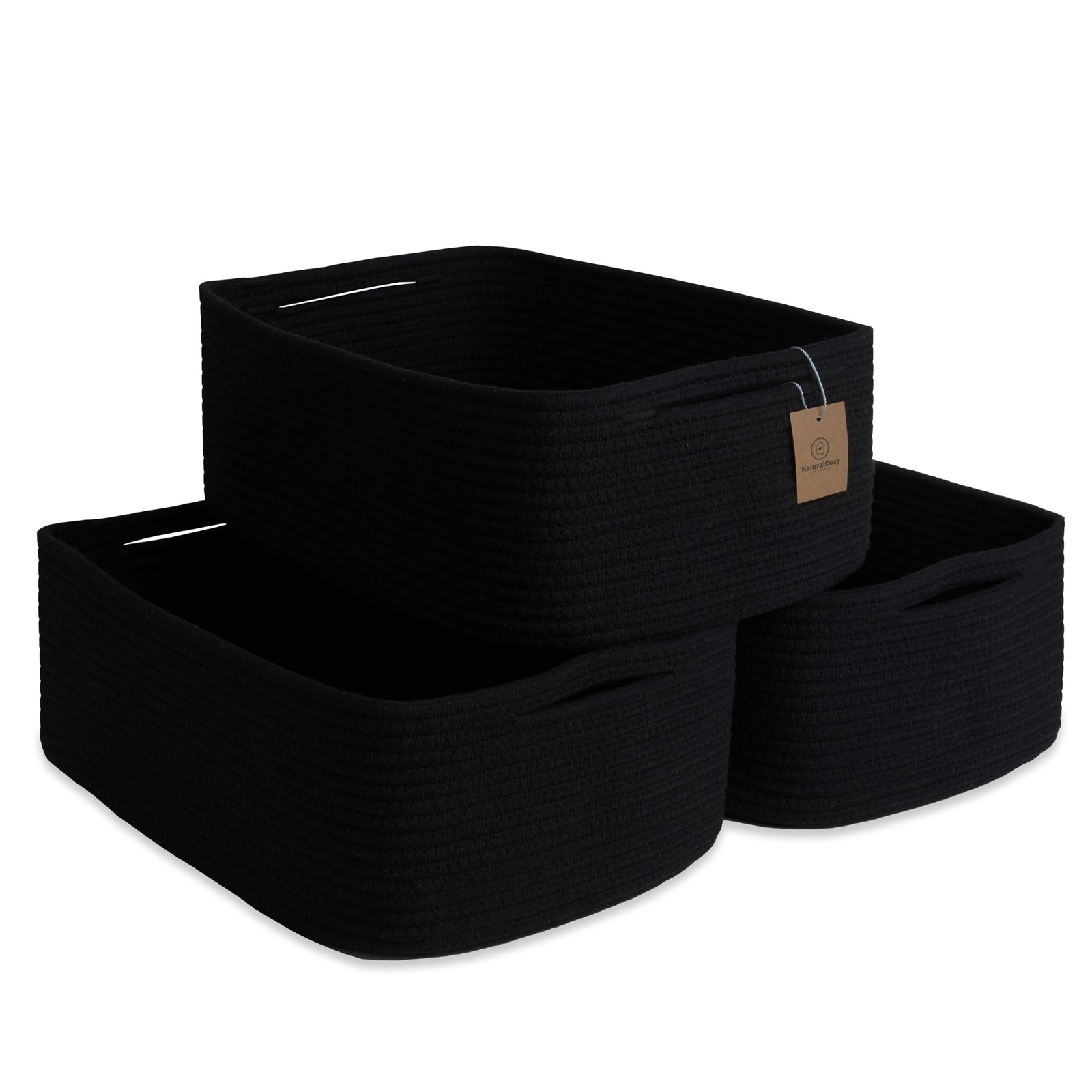 Woven Rope Baskets for Organizing, 3 Pack, 15.5 x 11 x 5.5" Storage Bins | St...