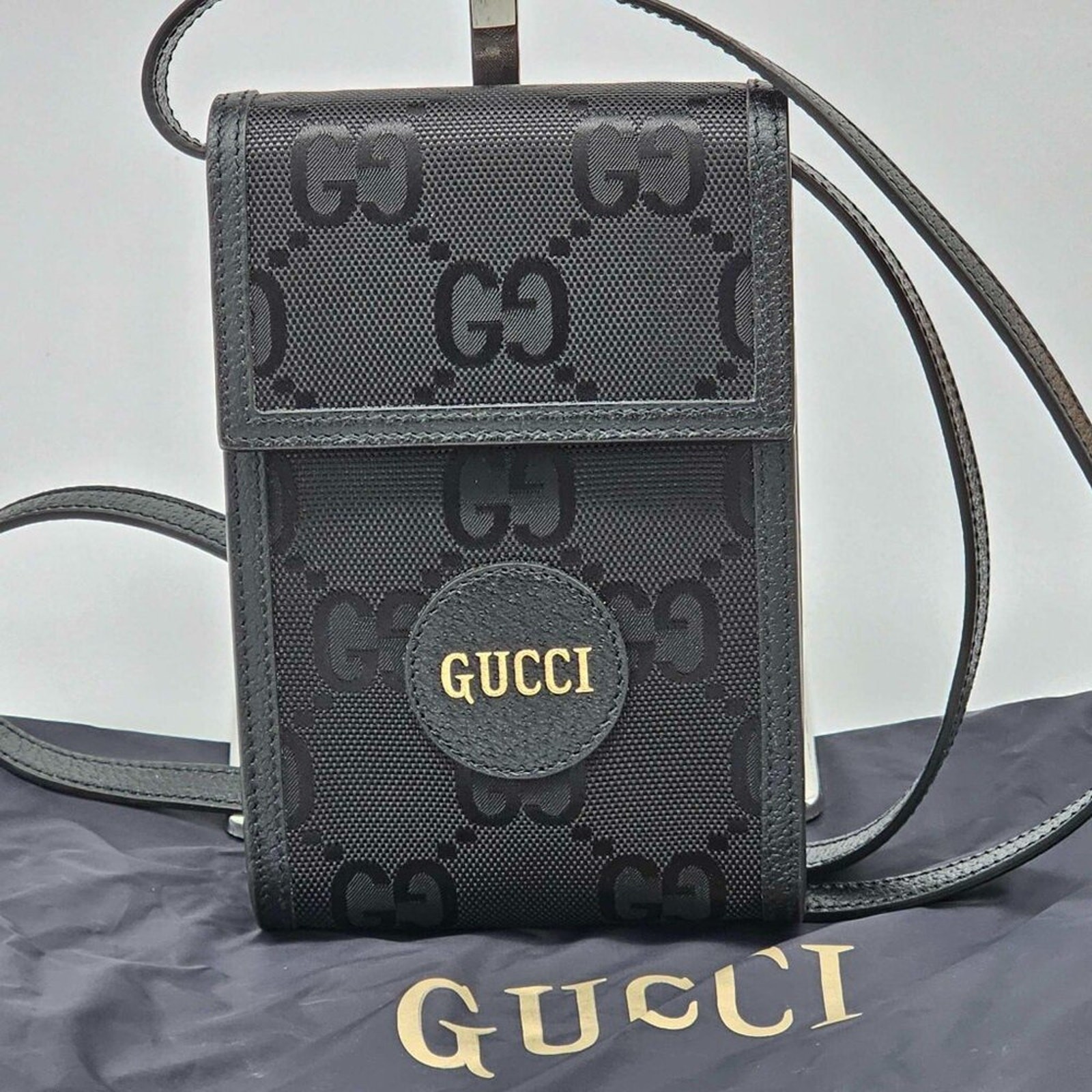 Authentic Gucci GG Supreme Mini Crossbody Bag Black Canvas Leather Luxury Small