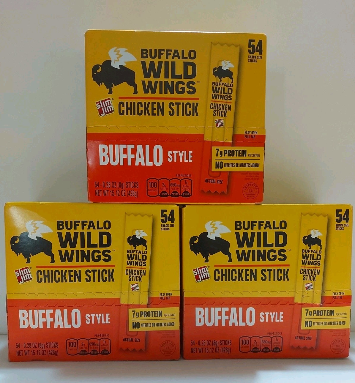 Slim Jim Buffalo Wild Wings Chicken Sticks–3 Boxes – 54 Ct Each – Fresh & Sealed