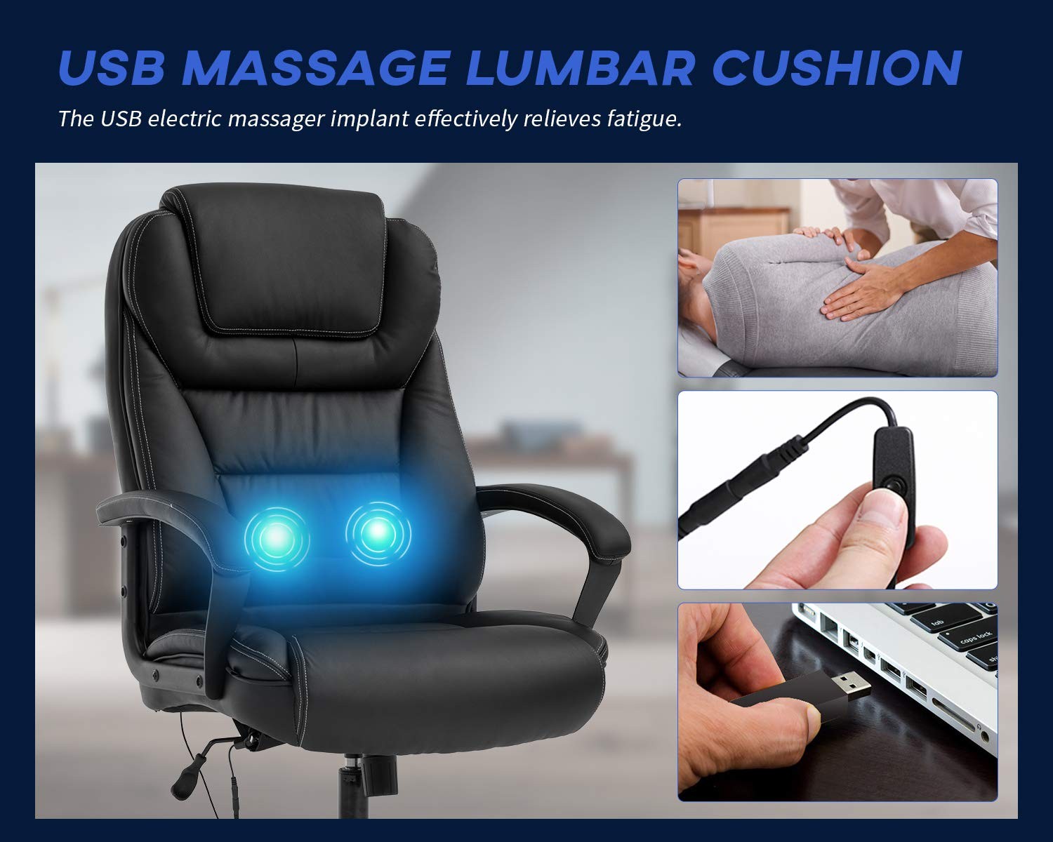 Big and Tall 500lbs Wide Seat Ergonomic Desk Chair with Lumbar Support Arms H...