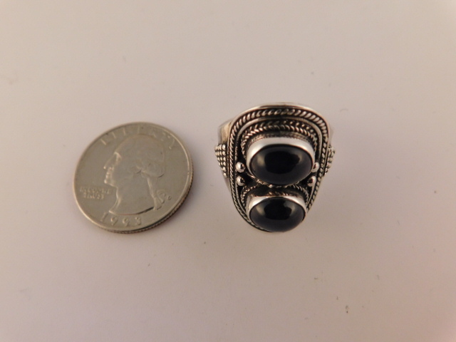 ONYX STERLING DOUBLE CABOCHON BEADED RING SZ 9.25 SILVER 925