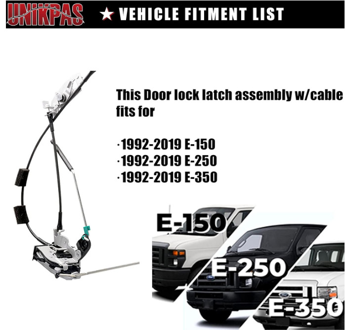 Door latch assembly w/cable&rod compatible for Ford E150 E250 E350 Rear...