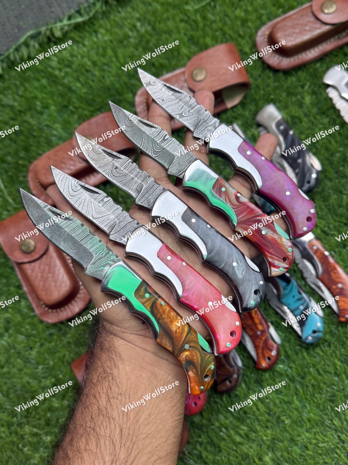 LOT of 20 pcs Damascus Steel Hunting Folding knife, Pocket Knives w/ Sheath
