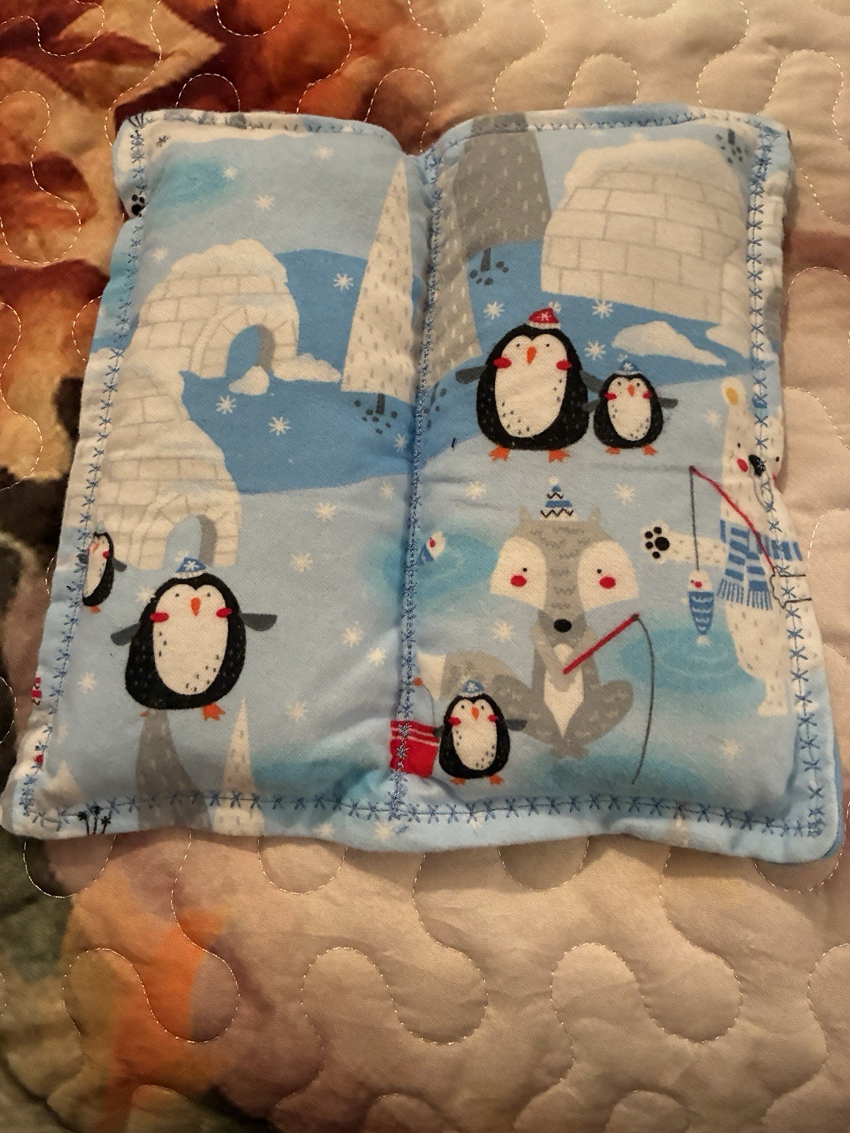 Cold & Hot Pack Reusable Fabric Therapy Pad Rectangle Blue/Beige Winter Print
