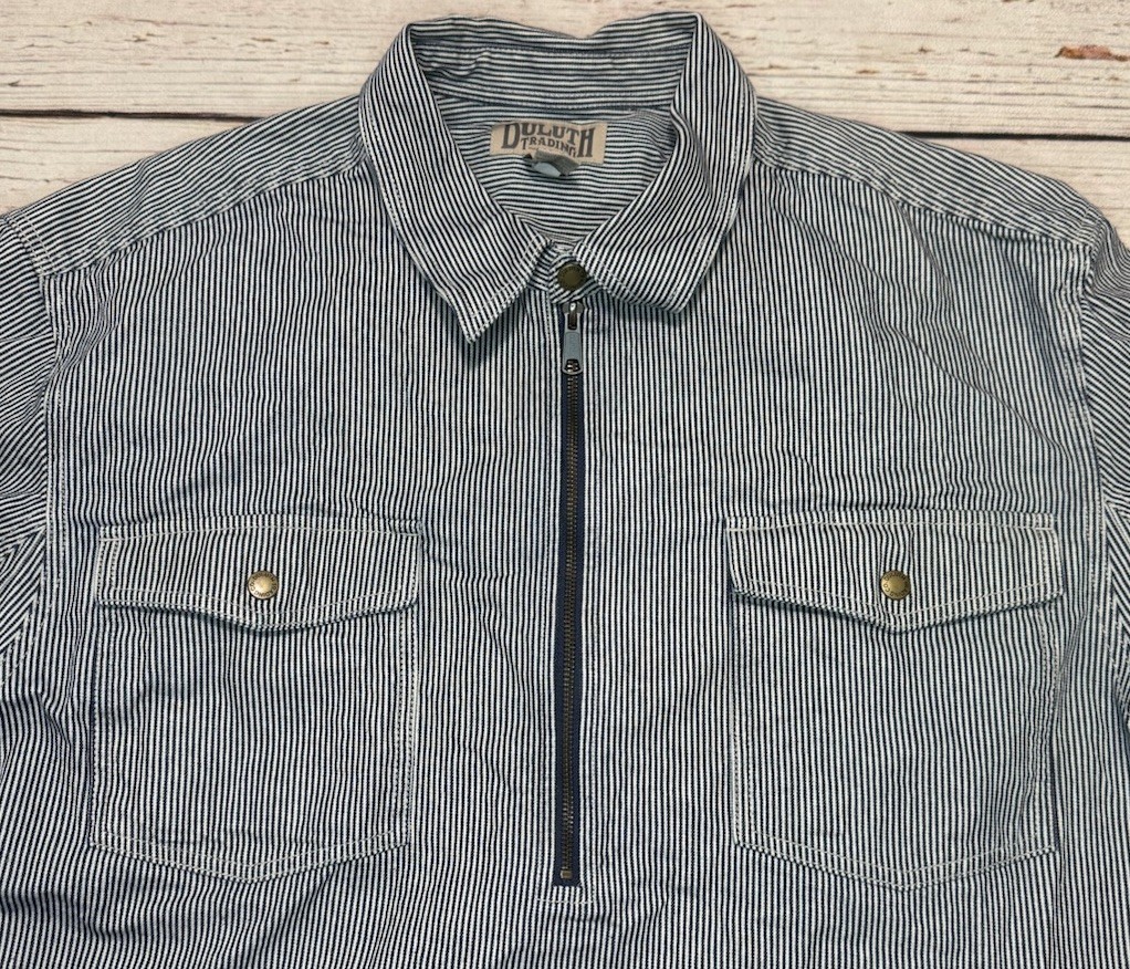 Duluth Trading Railroad Stripe 1/2 Zip Men’s Sz 2XL Tall Blue