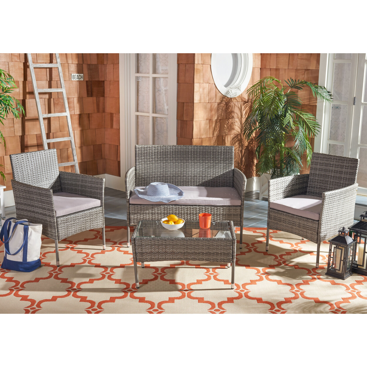 SAFAVIEH Outdoor Collection Abdul 4-Piece Patio Set | Grey/Grey |