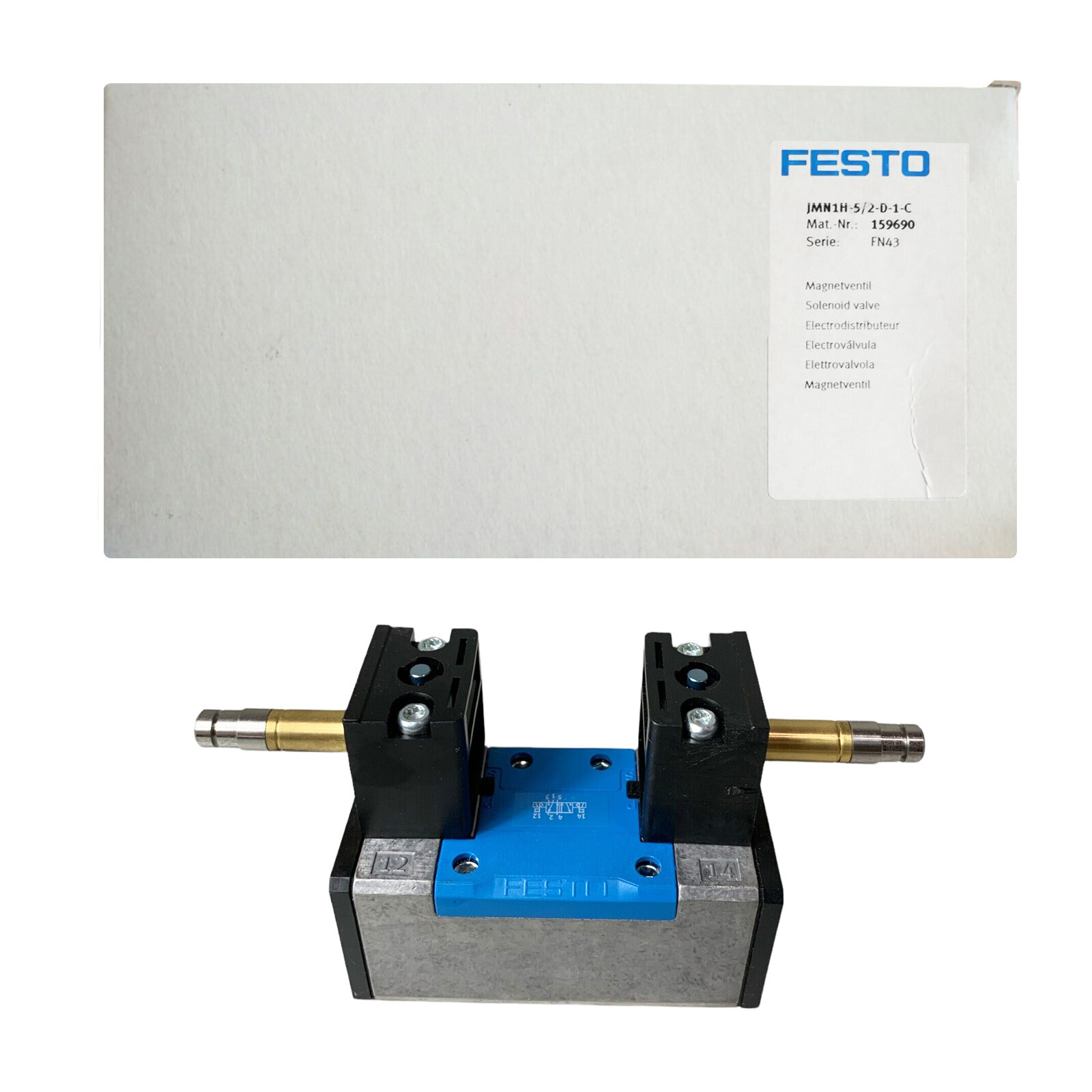 FESTO JMN1H-5/2-D-1-C SOLENOID VALVE 159690 1 2-10 BAR 30-145 PSI NEW