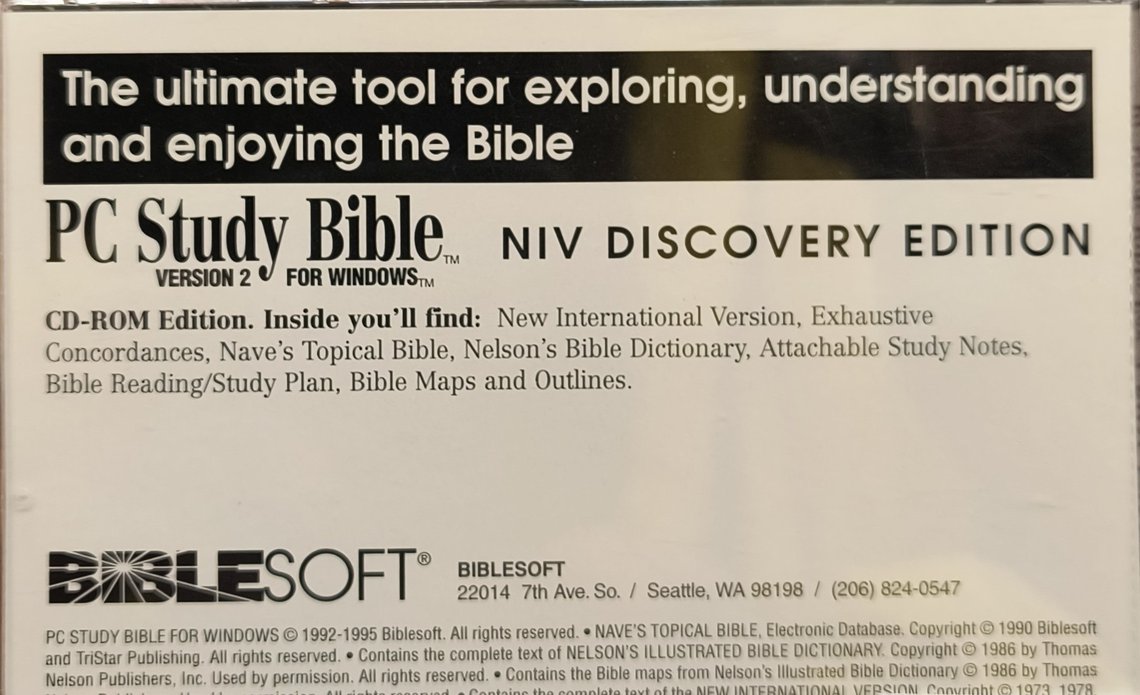 Study Bible PC Biblesoft CD ROM Version 2 Windows NIV Discovery Edition