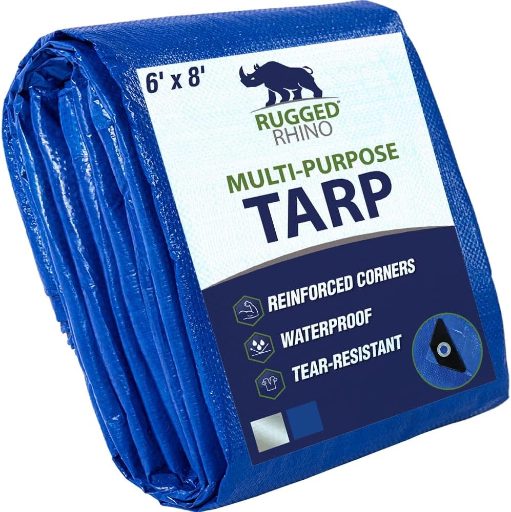 Rugged Rhino All Weather 100% Waterproof 6' x 8' (1 Pack), Blue