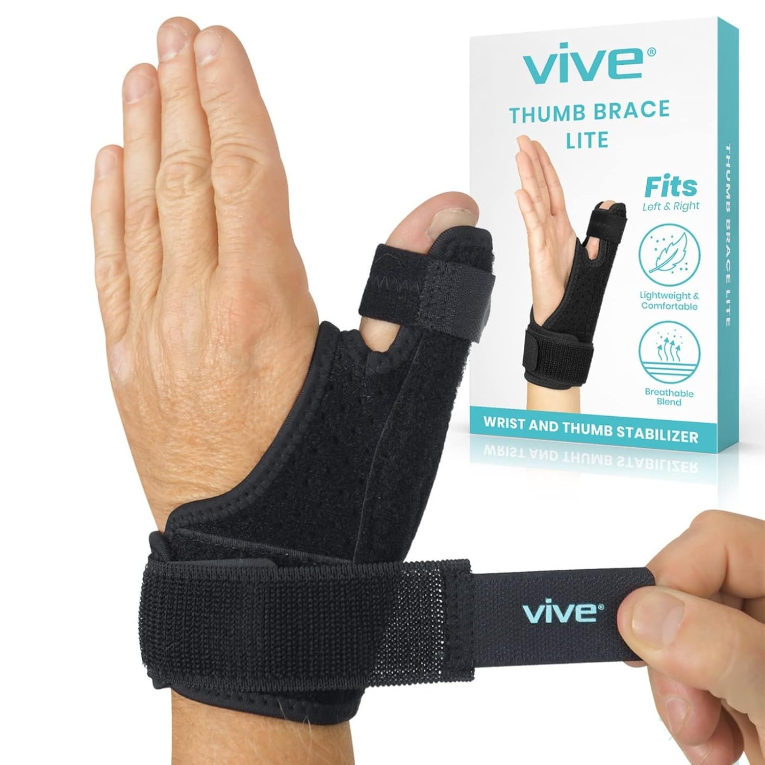 Vive Thumb Brace & Wrist Stabilizer (Fits Left and 1 Count (Pack of 1), Black