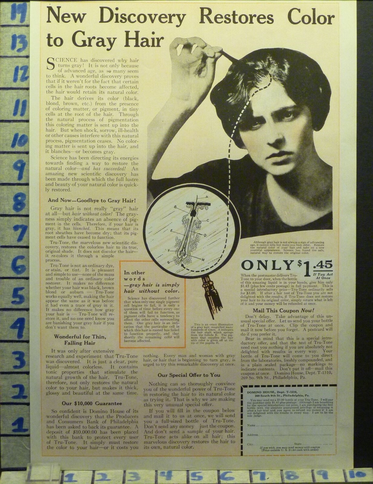 1922 TRU TONE HAIR COLOR GRAY COSMETIC SALON HEALTH BEAUTY VINTAGE AD AI70