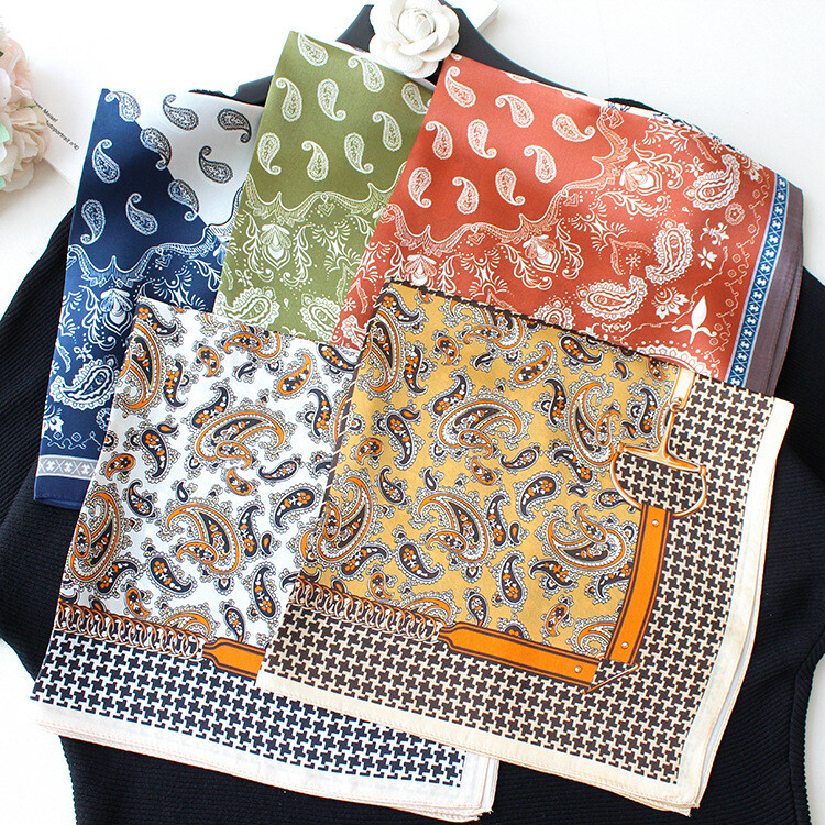 Pure Satin Silk Scarf Bandanna Mens Paisley Square Office Necktie Hairband 53cm