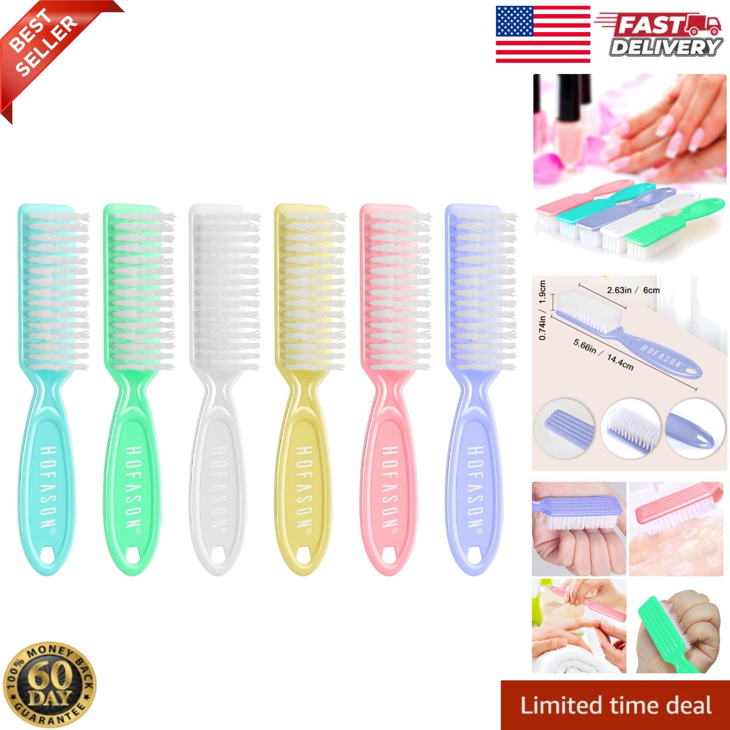 HOFASON 6 Pack Nail Brush for Cleaning Fingernails, Nail Brush Handle Grip Br...