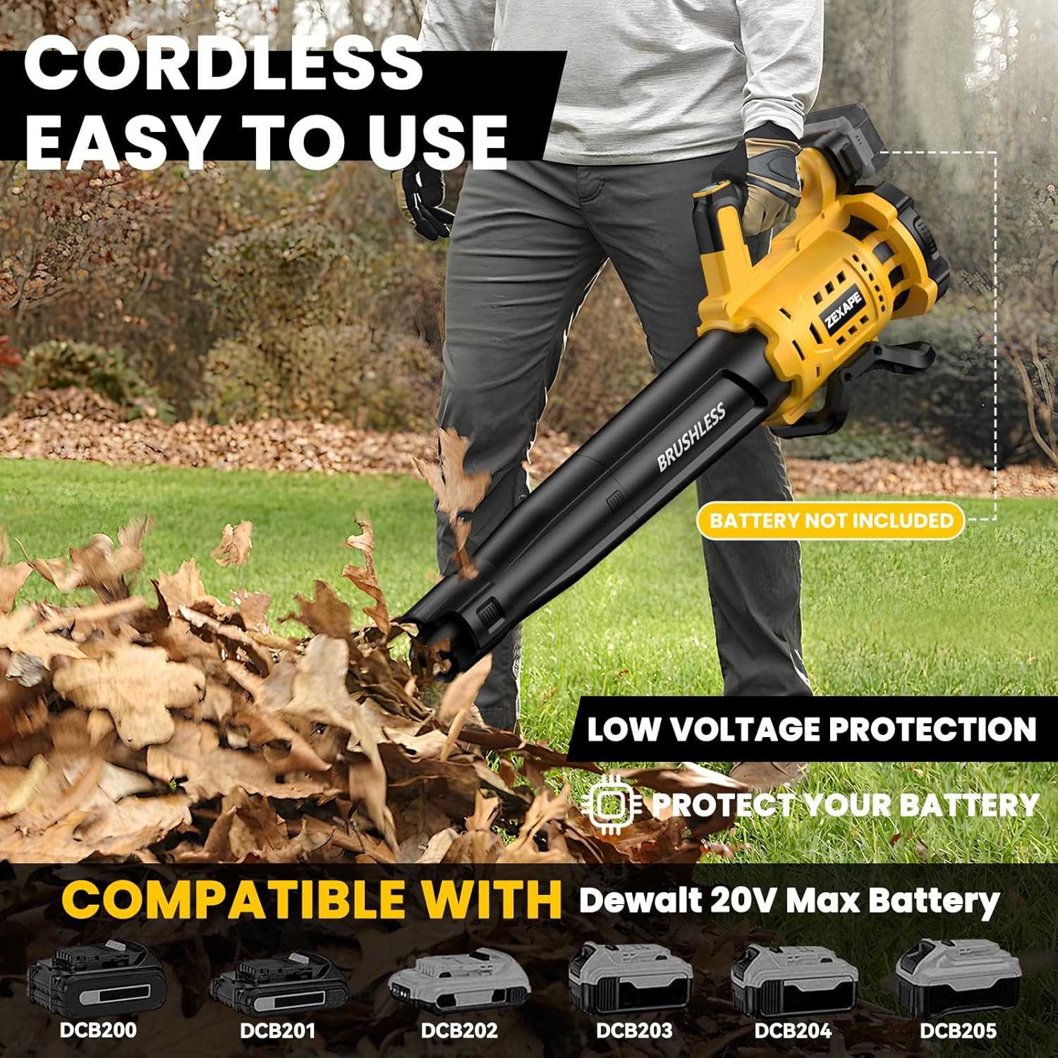 Cordless Leaf Blower for Dewalt 20V Max Battery, 480 CFM Electric Blower with Br