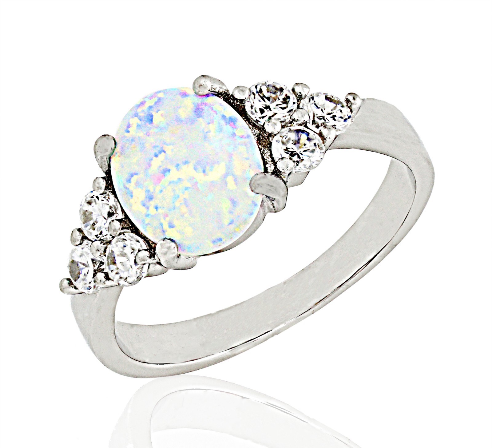 Lab White Fire Opal ~ Solid Sterling Silver Ring ~ Choose Size