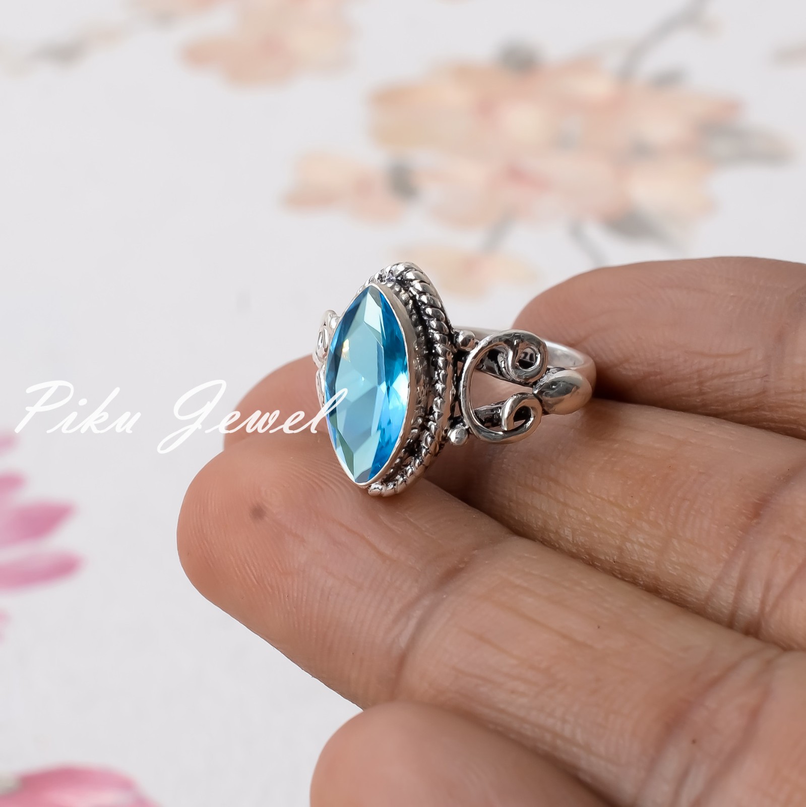 London Blue Topaz Gemstone 925 Sterling Silver Antique Ring Men's Gift Jewelry
