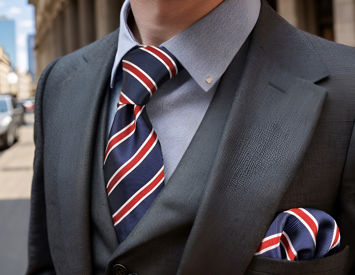 S&W SHLAX&WING Striped Ties for Men Blue Red Business Stripes Necktie for Suit