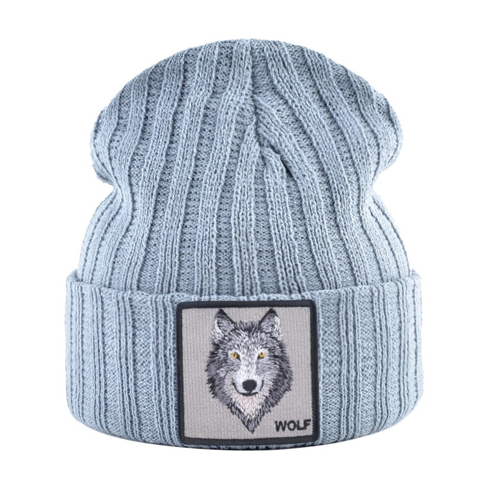 Wolf Pattern Knitted Beanie Unisex | Streetwear Skull Cap Winter Hat